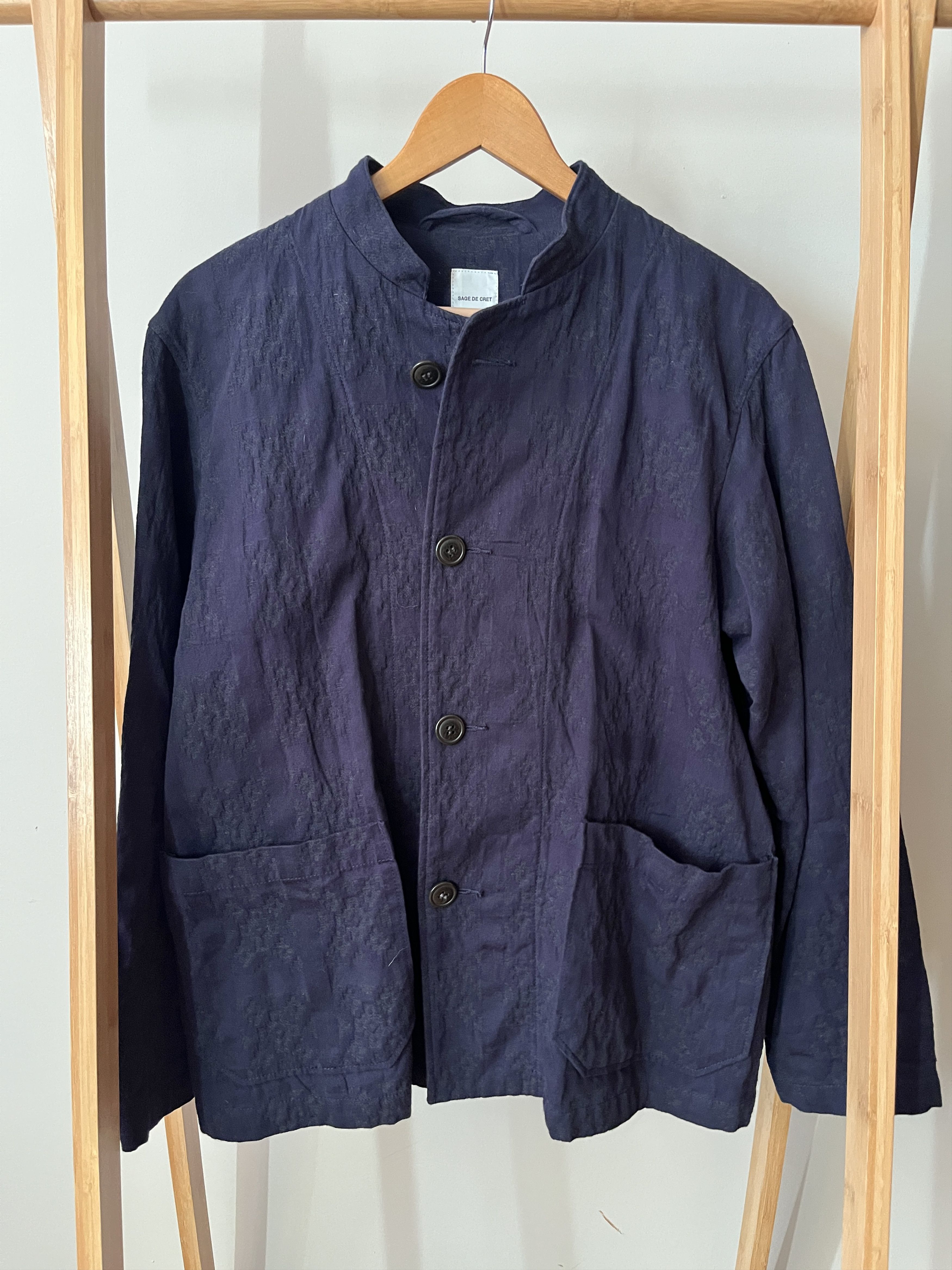 Sage De Cret Sage de Cret navy mandarin collar patterned jacket, S Size 36R - 1 Thumbnail
