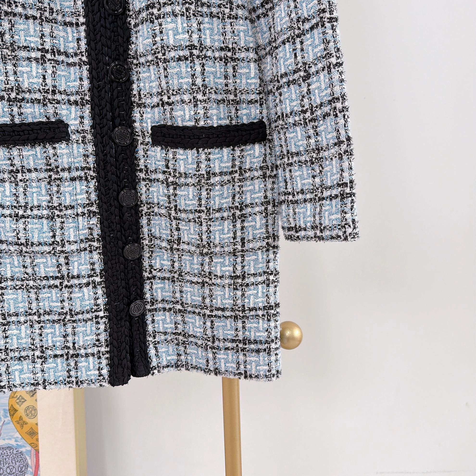 Majestic Maje Women's Blue Checkered Waist-Tie Jacket Size 36 Size XS / US 0-2 / IT 36-38 - 4 Thumbnail