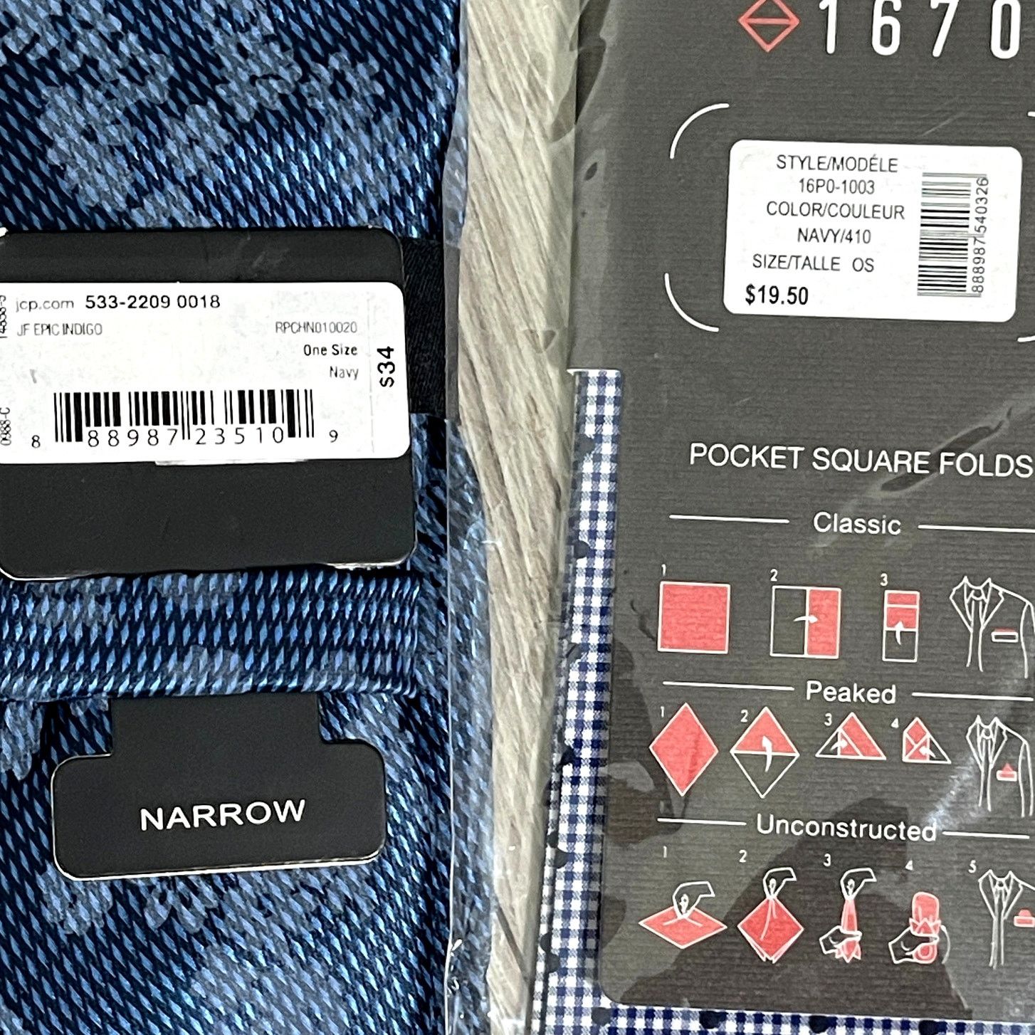 J Ferrar Set J Ferrar Narrow Indigo Floral Stripe Tie 1670 Pocket Sq Size ONE SIZE - 2 Thumbnail