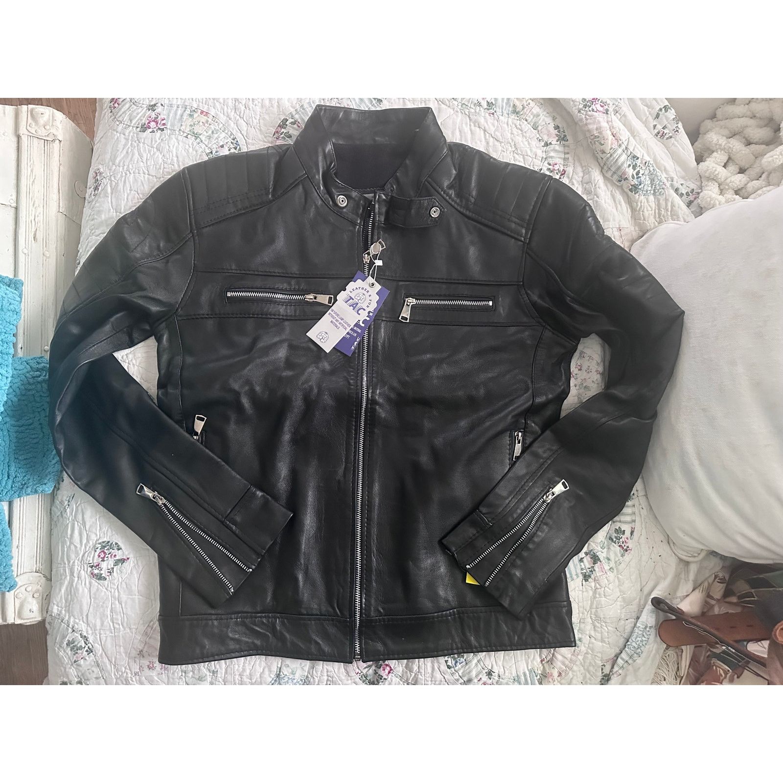 Other NWT BLACK LAMB LEATHER MOTO RACER JACKET W/ FLEECE LINING L Size US L / EU 52-54 / 3 - 1 Thumbnail