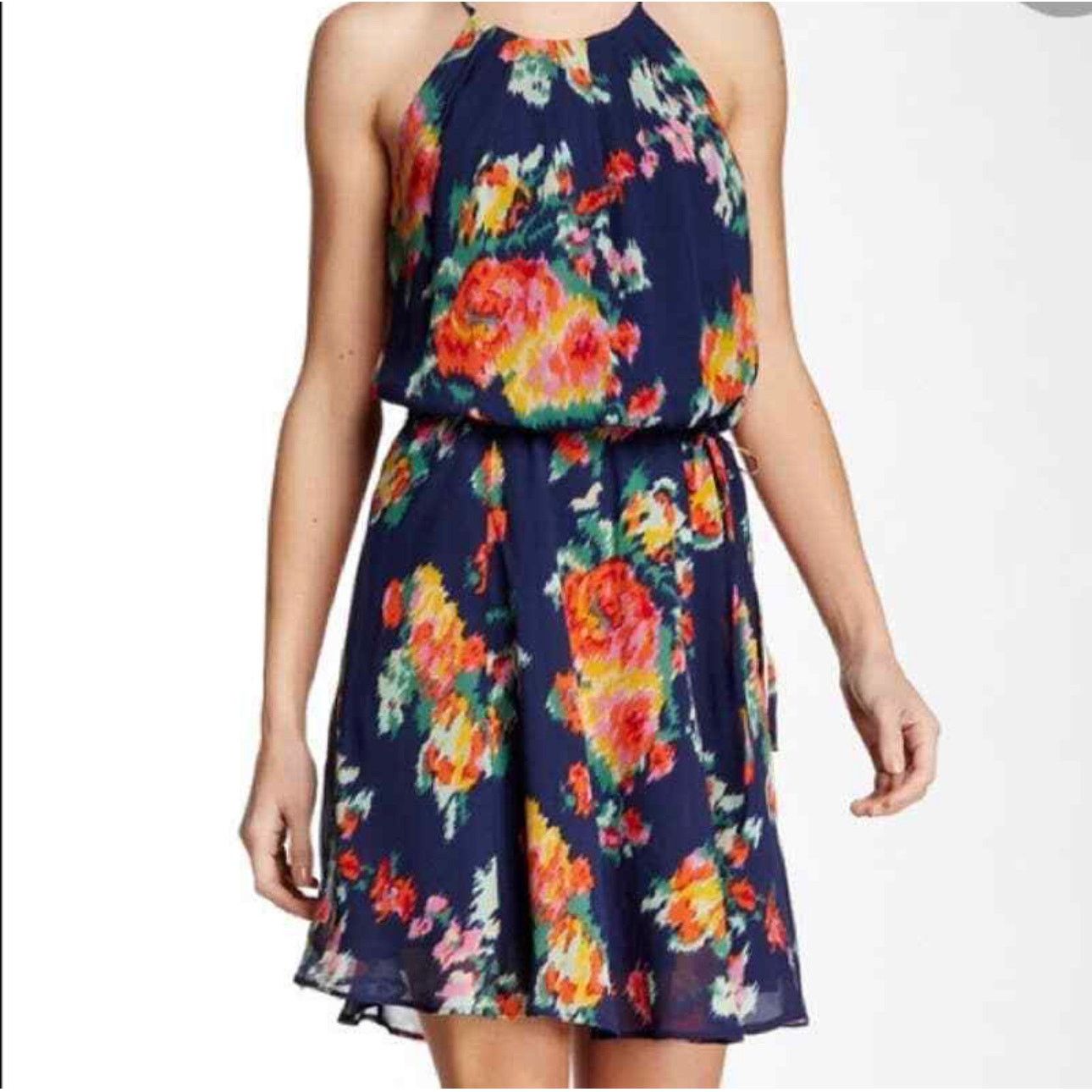 Joie Joie Makana blue floral lined dress size Large Size L / US 10 / IT 46 - 1 Thumbnail