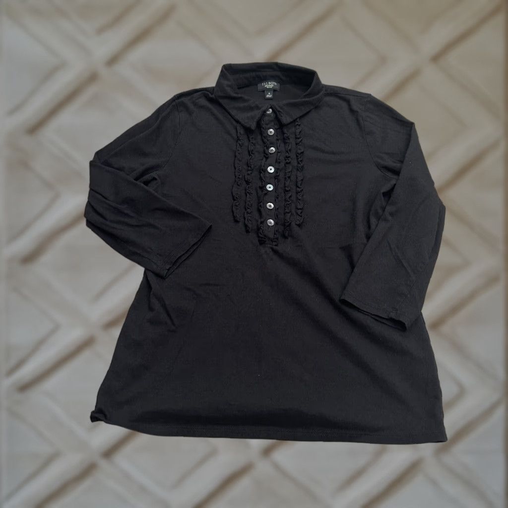 Talbots Talbots Blouse Women Petites Tunic Long Sleeve Collared Button Up Knit Cotton Modal Black Size S / US 4 / IT 40 - 1 Thumbnail