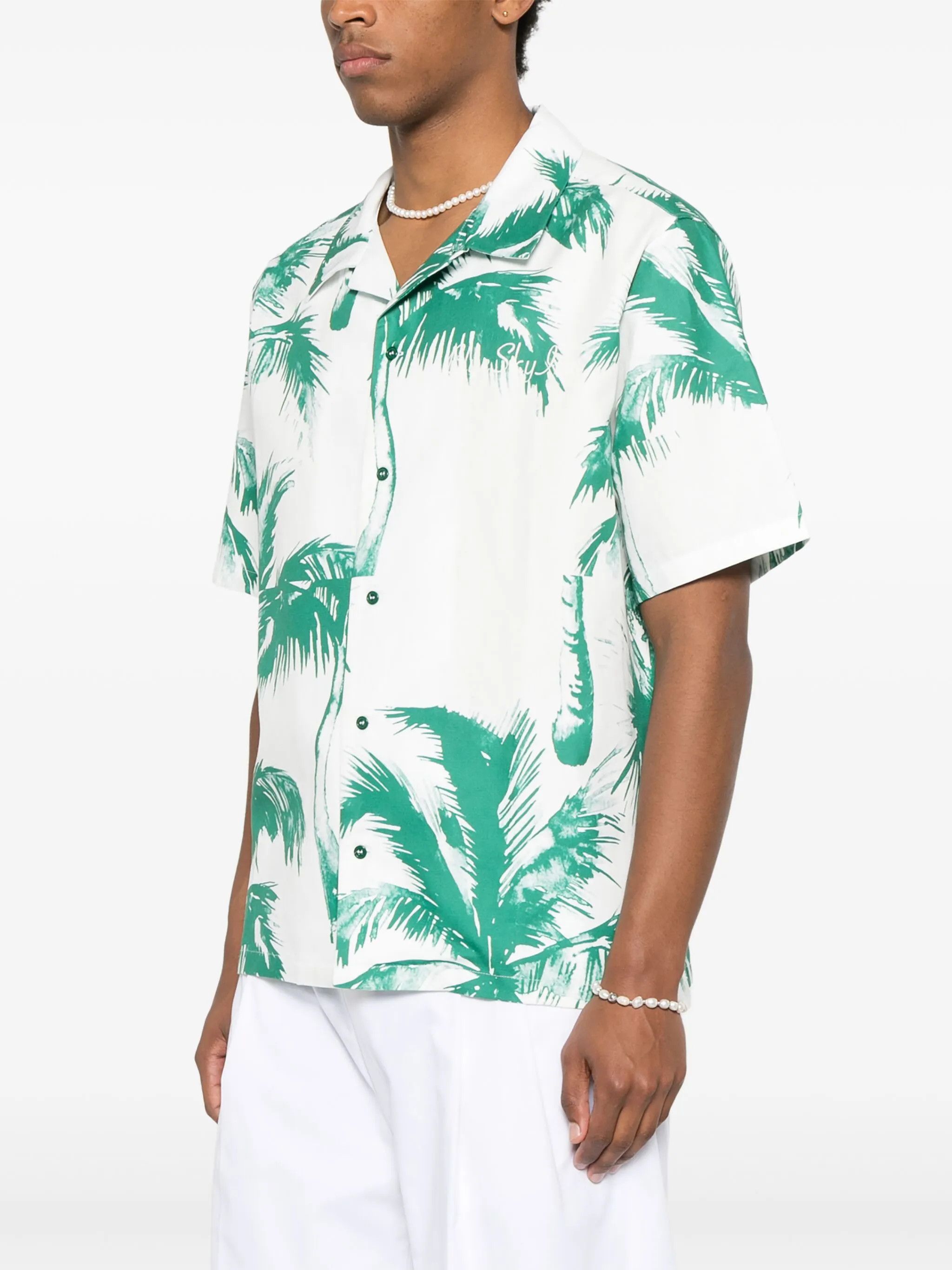 Blue Sky Inn Green Palm Cotton - Linen Shirt Size US L / EU 52-54 / 3 - 2 Thumbnail
