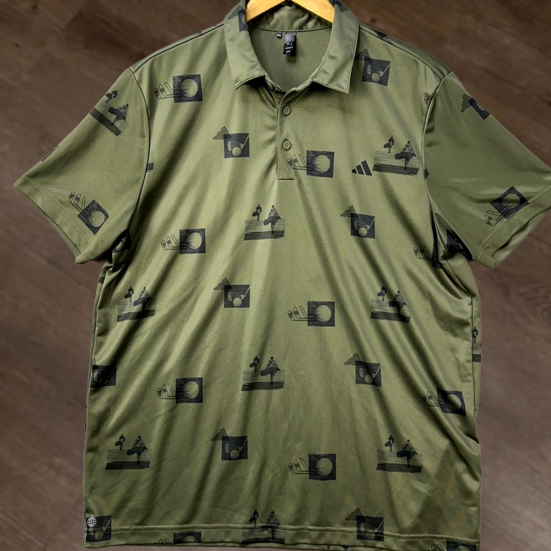 Adidas Adidas Golf Polo Shirt Men XL Olive Green Graphic Short Sleeve Casual Activewear Sportswear 100% Polyester Breathable Quick Dry Size US XL / EU 56 / 4 - 1 Thumbnail