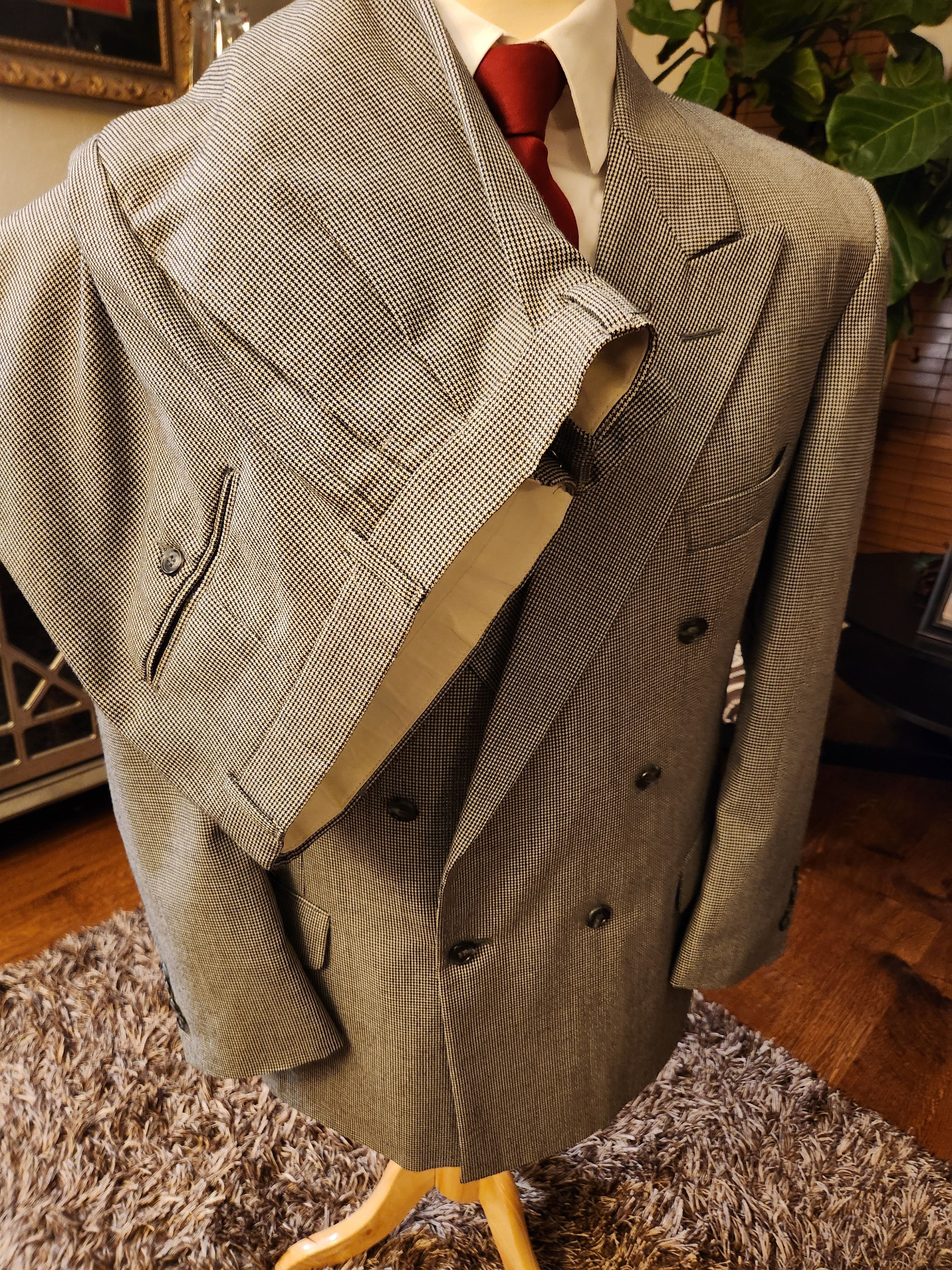 Other Vintage 90's Custom Tailored Houndstooth Double Breast Suit Size 44R - 1 Thumbnail