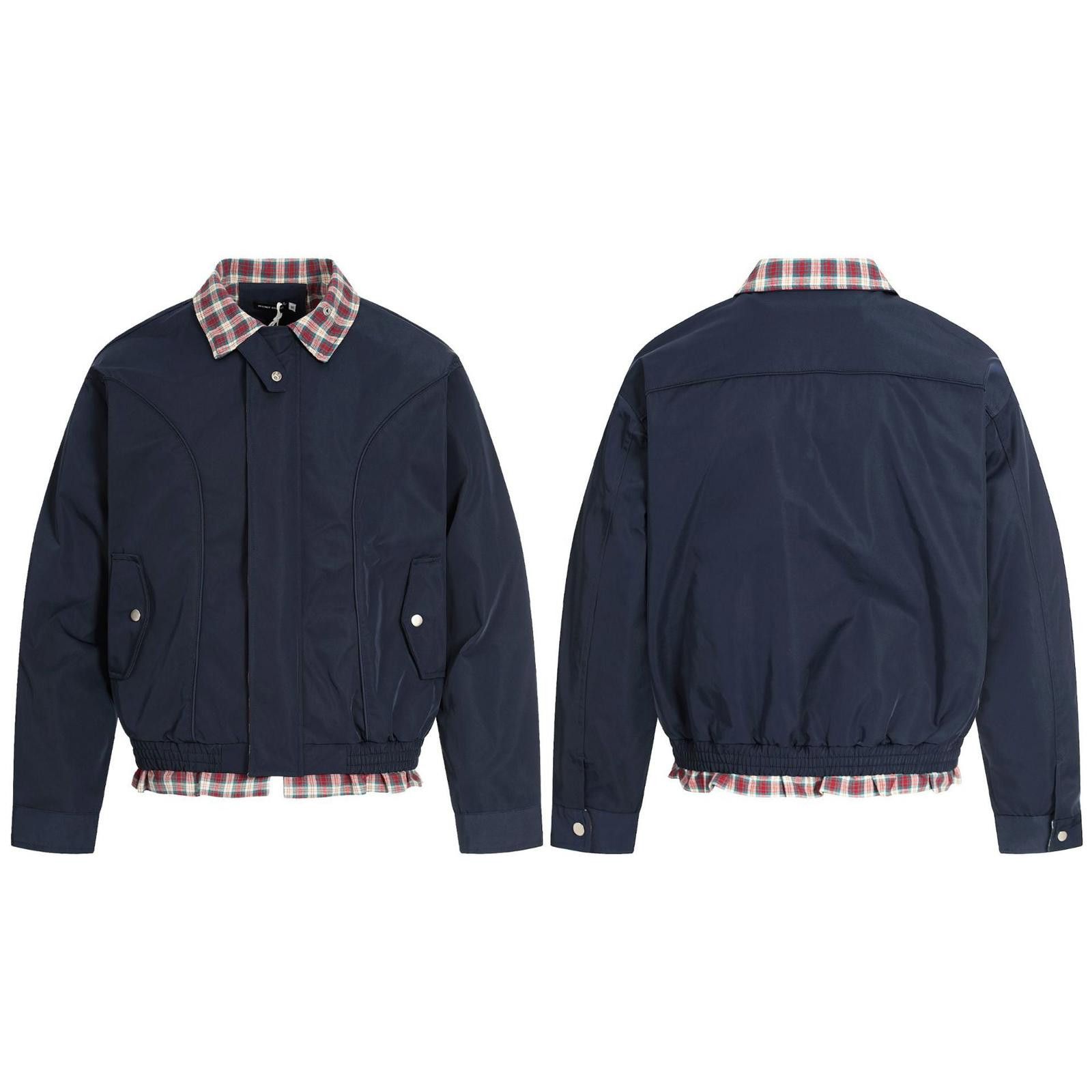 Japanese Brand Navy Utility Jacket with Plaid Collar, Casual Outerwear Size US M / EU 48-50 / 2 - 3 Thumbnail
