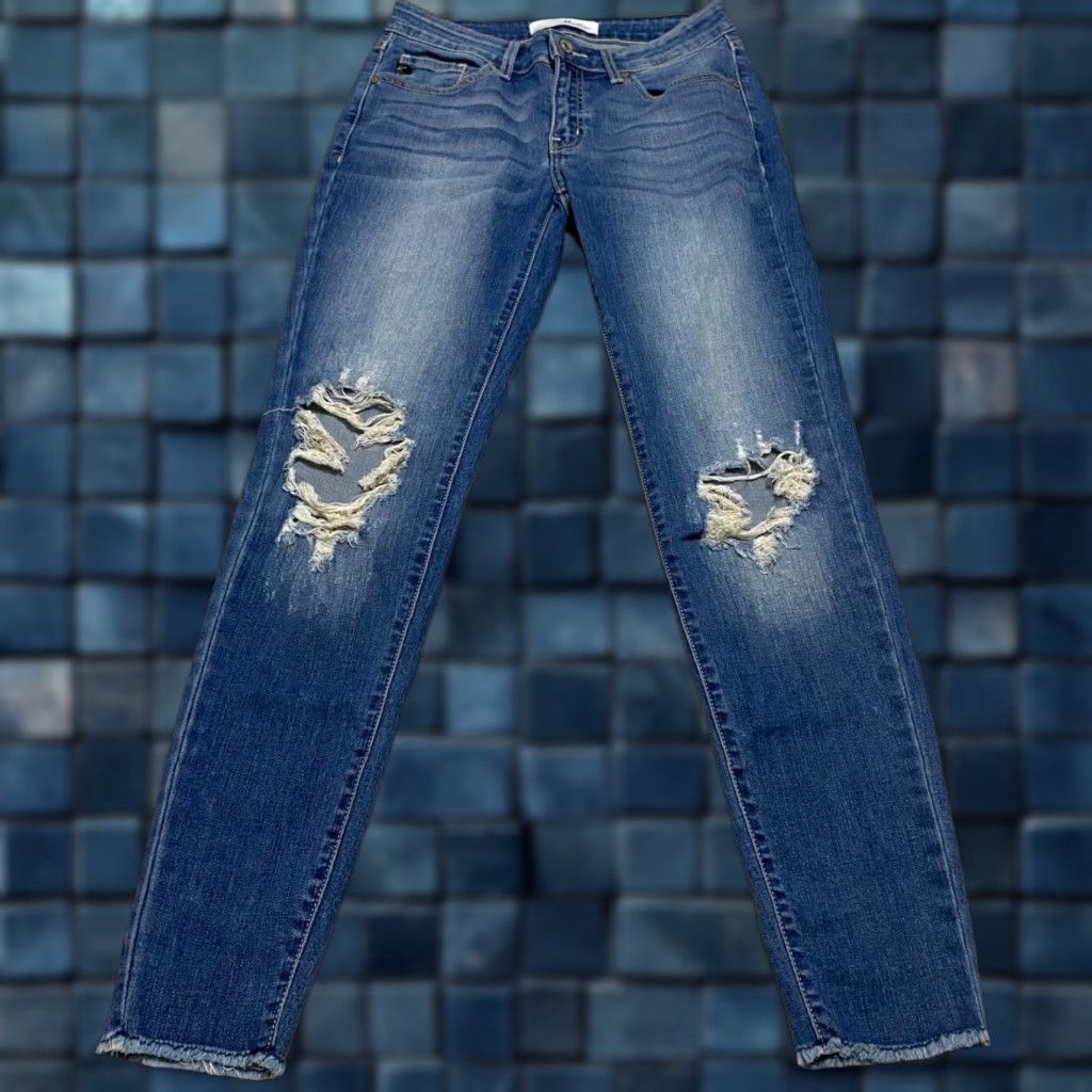 Vintage Kancan Womens Jeans Skinny Distressed Blue Denim Medium Wash Size 26 28 Inseam 28 - Regular Rise Mid - Button Zip Size 28" / US 6 / IT 42 - 1 Thumbnail