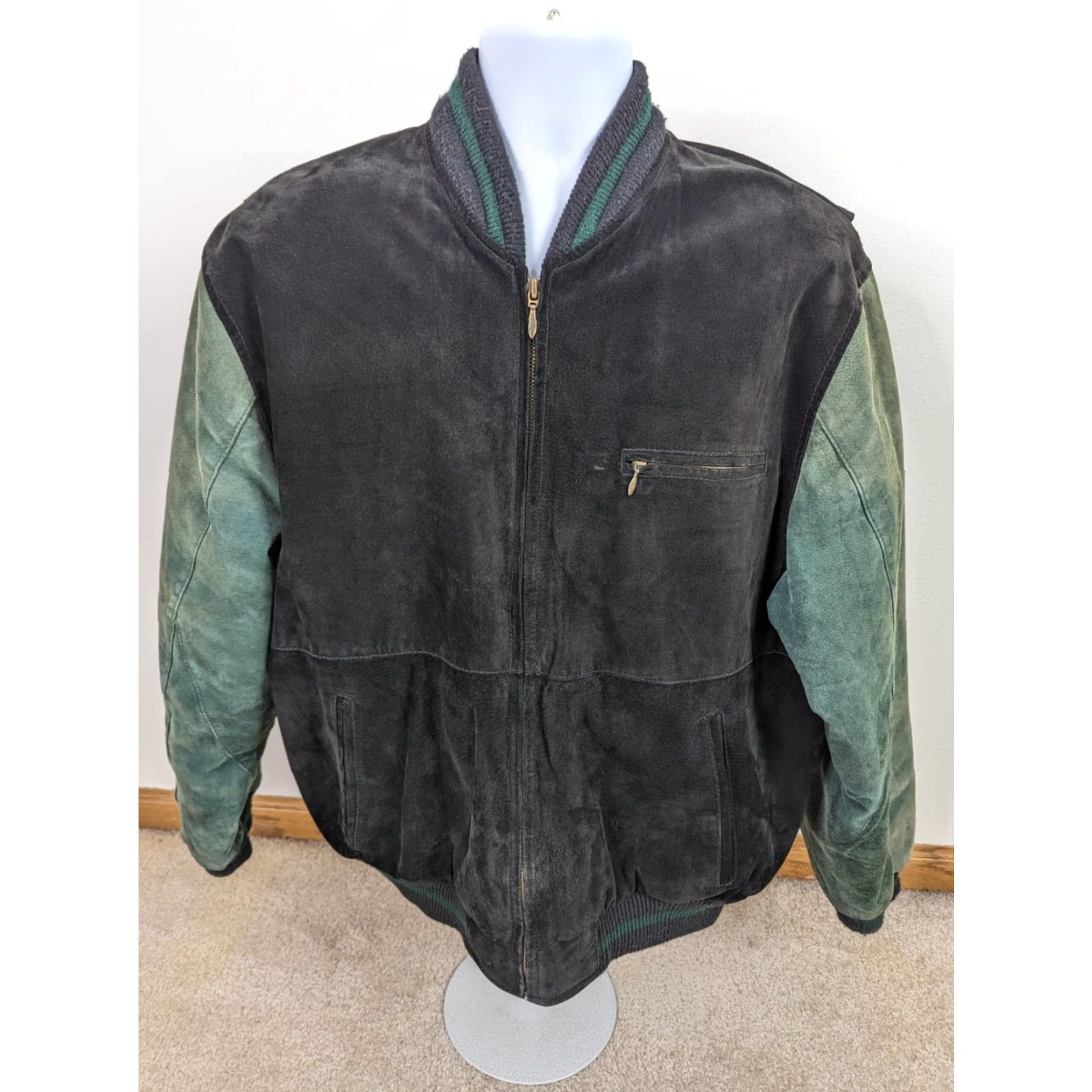 Vintage VINTAGE Varsity Mens M Black Suede Leather Zip Front Lettermans Varsity Jacket Size US M / EU 48-50 / 2 - 2 Thumbnail