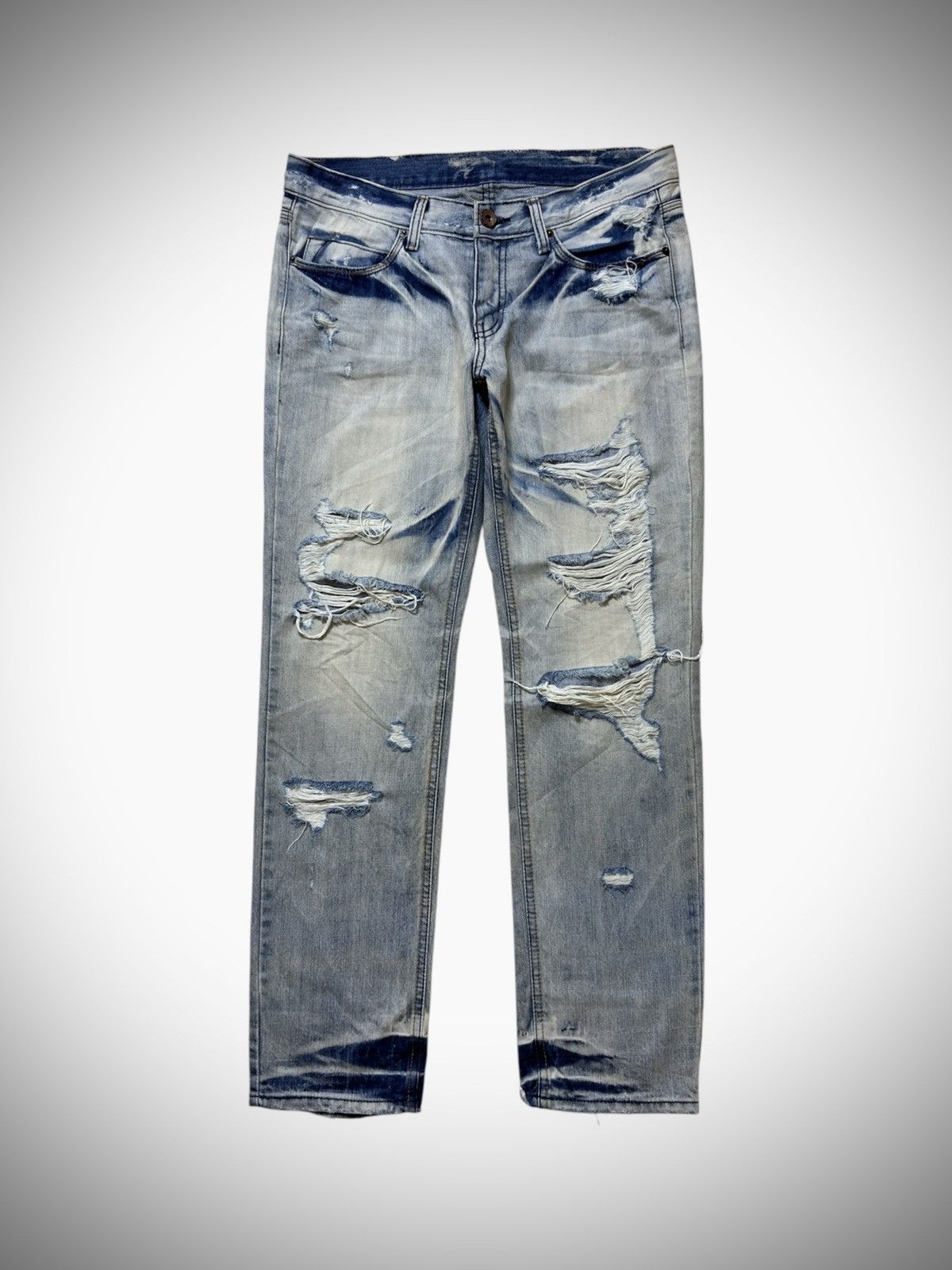Japanese Brand 2000’s Unknown - Washed Destroyed Jeans Lgb Style Size US 29 - 1 Thumbnail