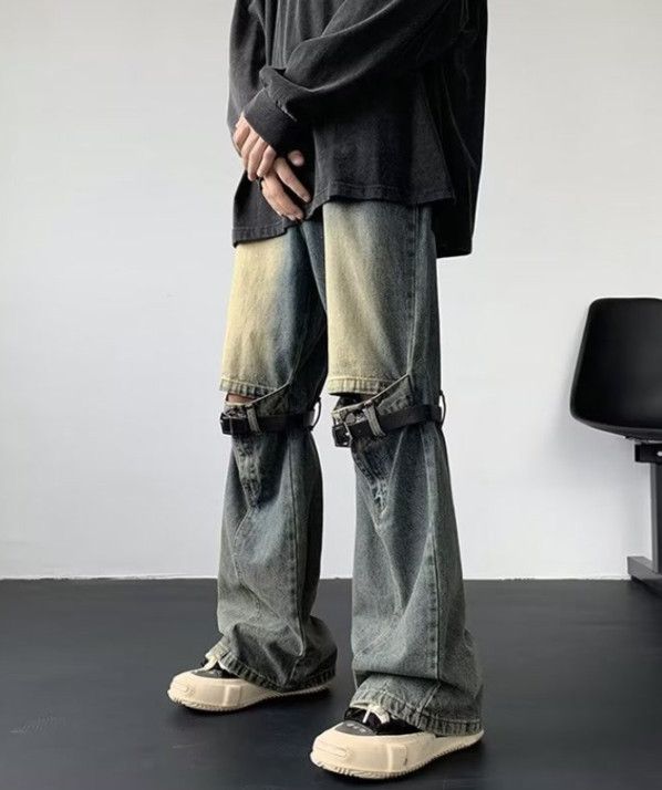 Japanese Brand Street men's retro zippered workwear straight bootcut jeans Size US 32 / EU 48 - 4 Thumbnail