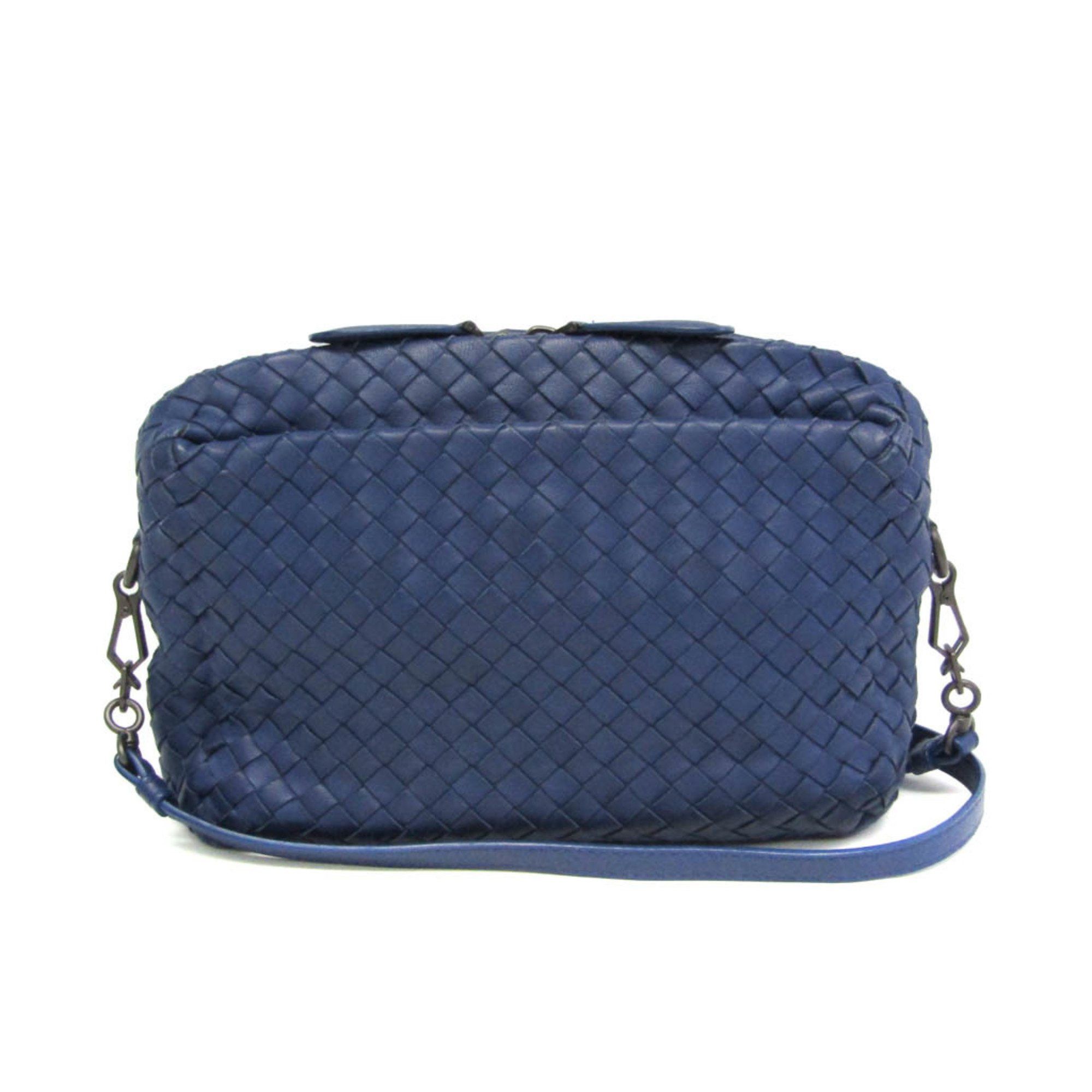 Bottega Veneta Intrecciato Women's Leather Shoulder Bag Blue