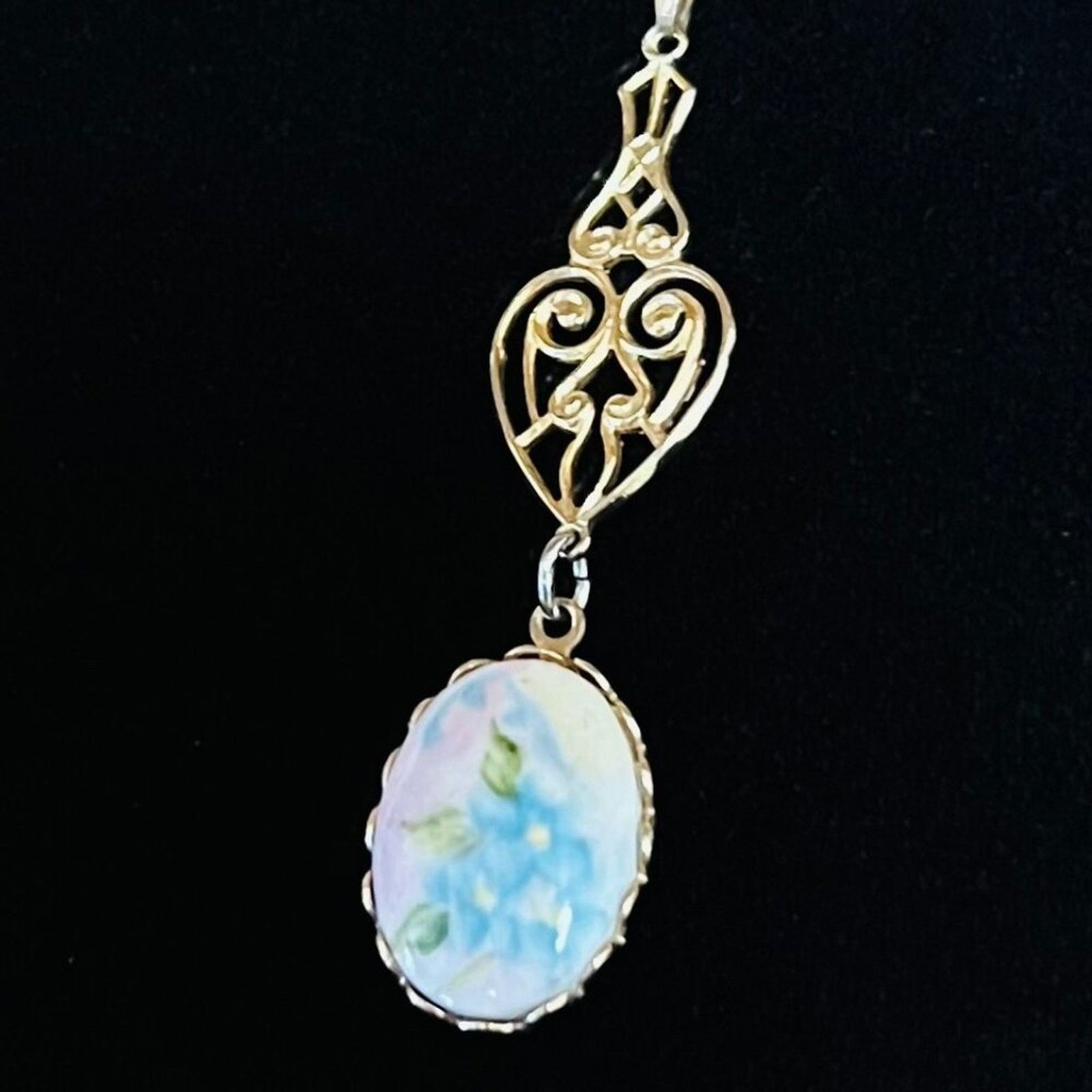 & Other Stories Ceramic Goldtone Filigree Blue Flower Necklace Size ONE SIZE - 3 Thumbnail