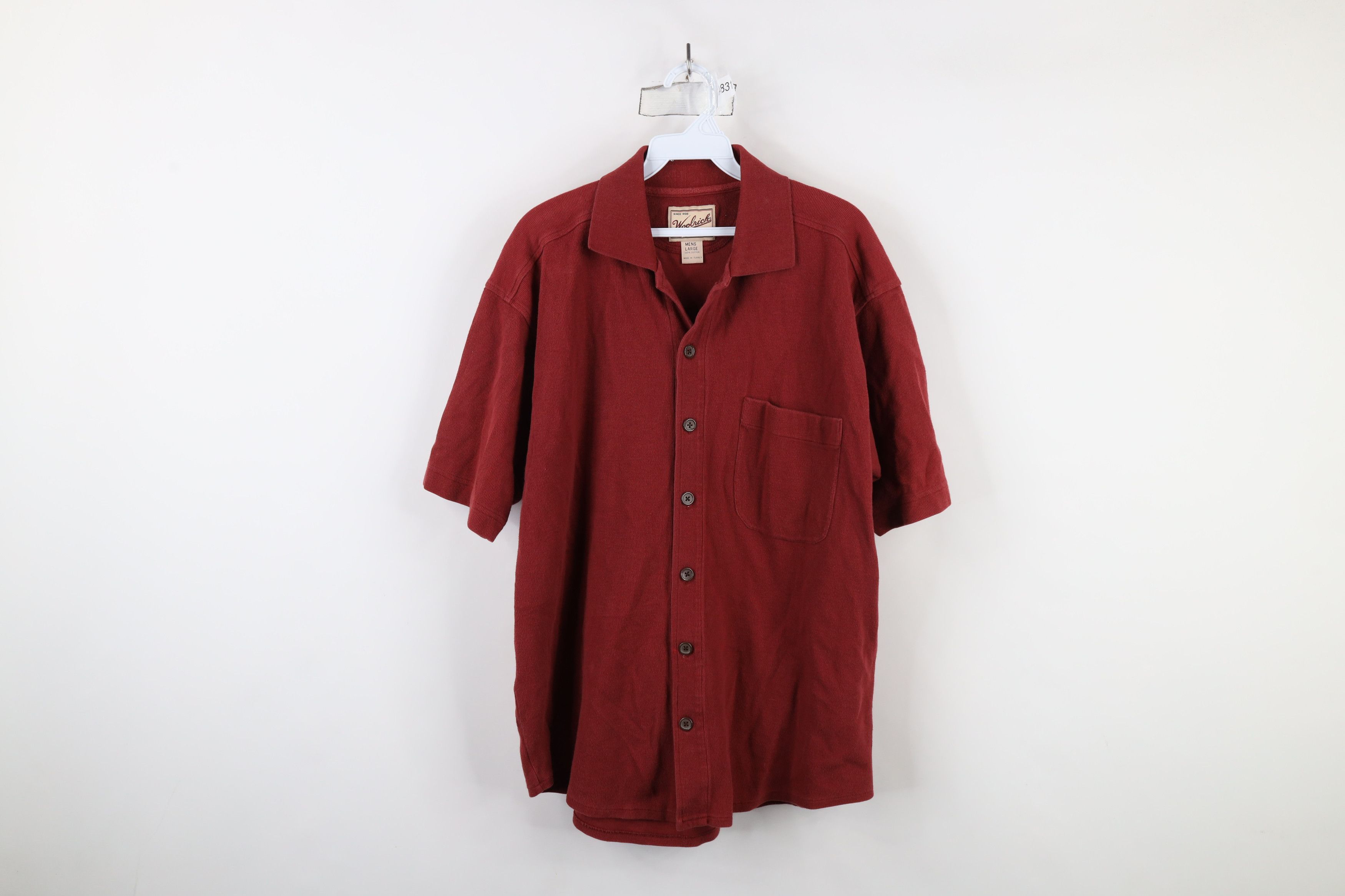 Vintage × Woolrich Woolen Mills Vintage 90s Woolrich Ribbed Knit Short Sleeve Button Shirt Size US L / EU 52-54 / 3 - 1 Thumbnail