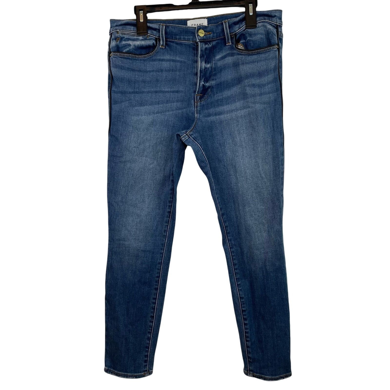 Frame Frame Le High Skinny Jean 32 Medium Wash Piping Accent Denim Size 34" / US 12 / IT 48 - 1 Thumbnail