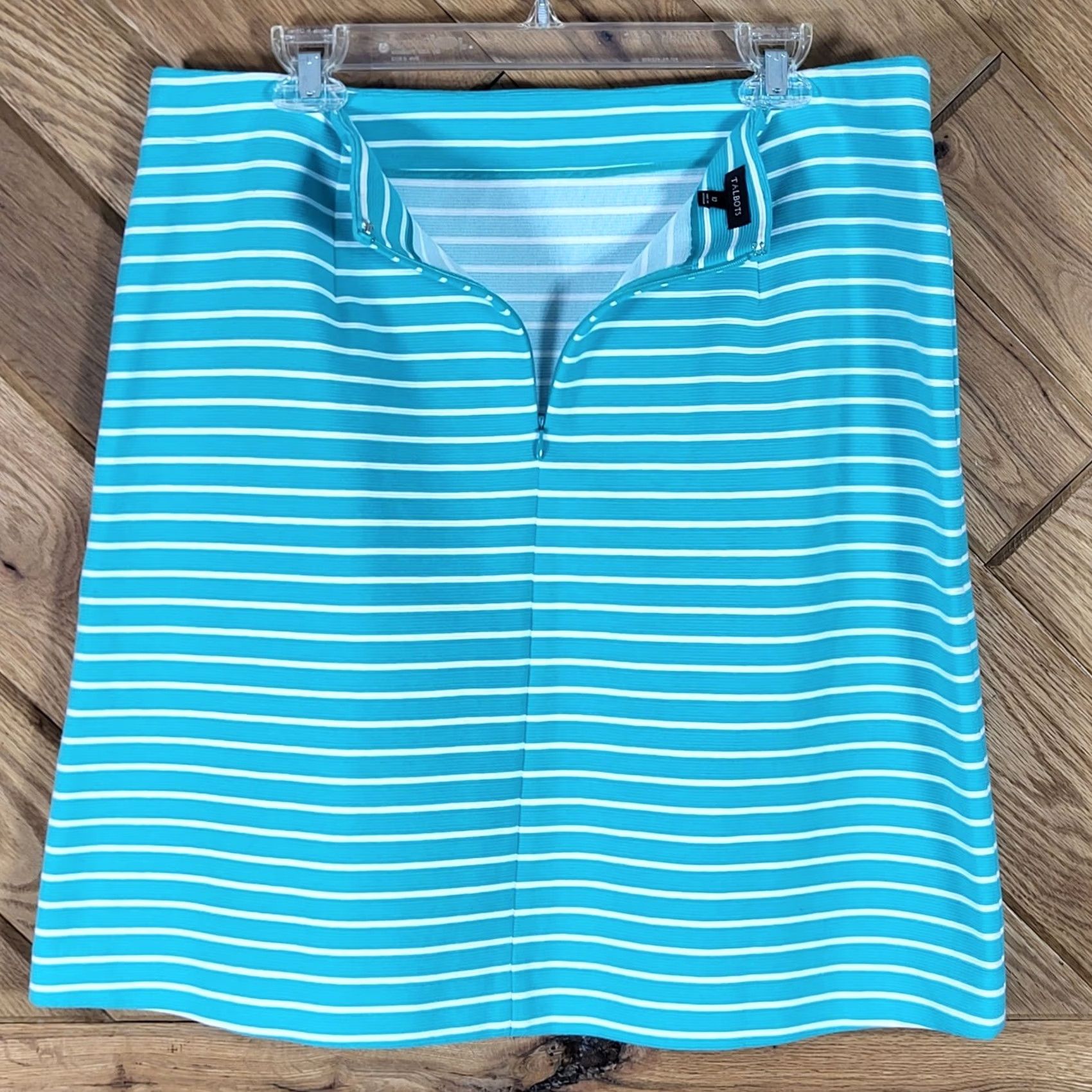 Talbots Talbots Skirt Womens Knee Length Teal White Striped Textured A-Line Size 10 Size 32" / US 10 / IT 46 - 3 Thumbnail
