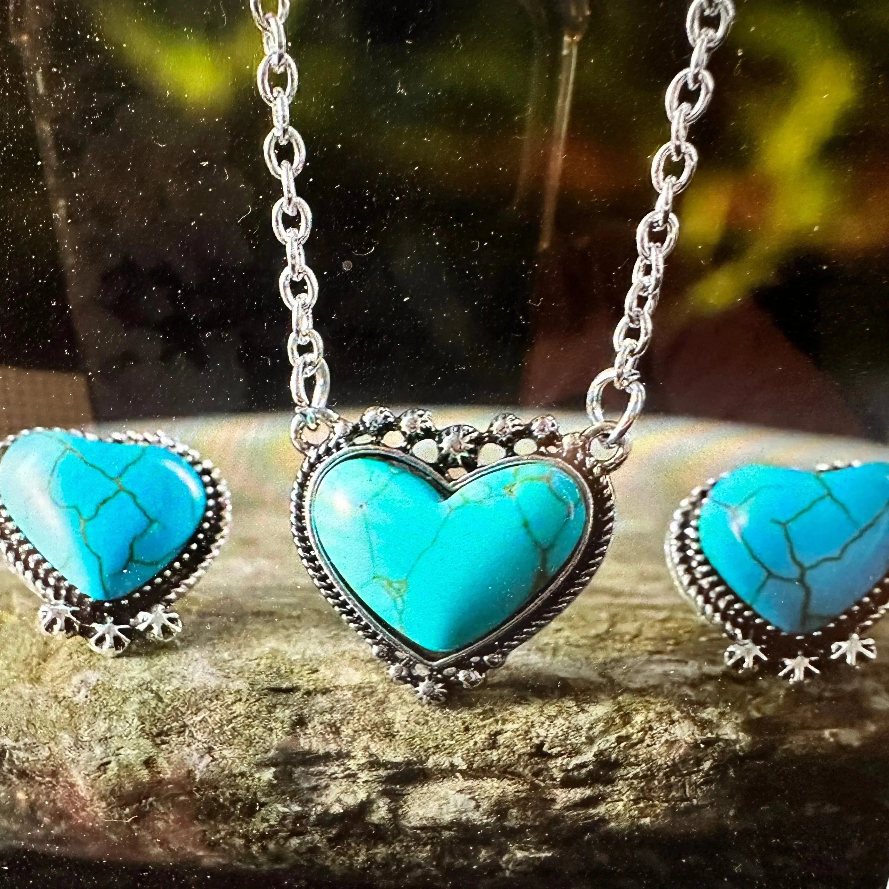 Other Boho Western Turquoise Bull Head Necklace Earrings Set, Vint Size ONE SIZE - 7 Thumbnail