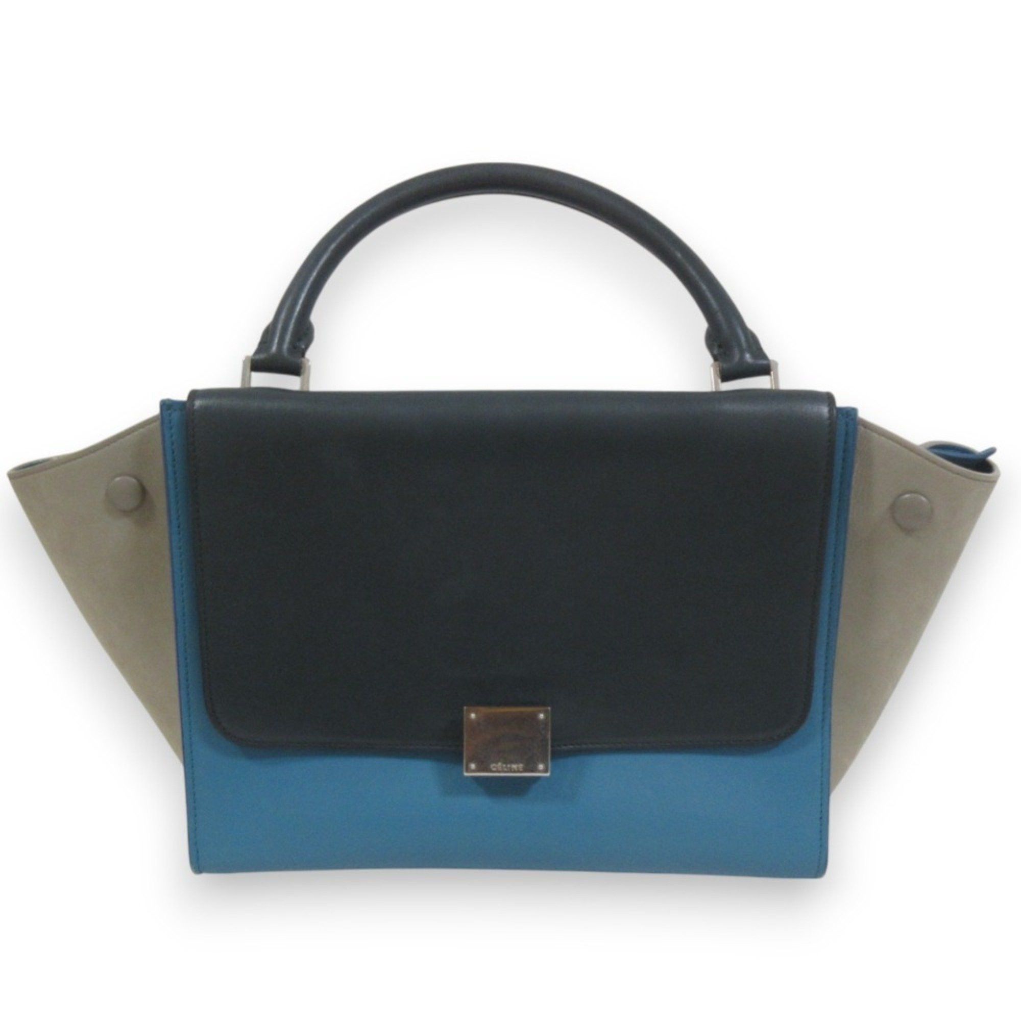 Celine Trapeze Leather Suede 2Way Handbag Shoulder Bag Green Blue Grey Women's