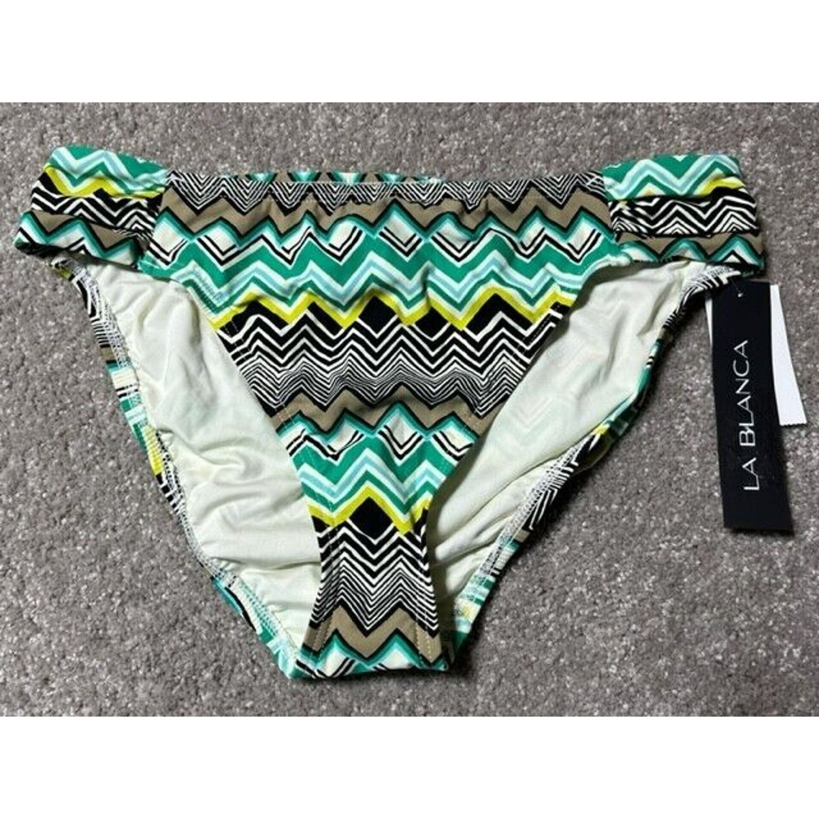 La Blanca Bikini Swim Bottom Women 12 Geometric Hipster in Green (Size XL)