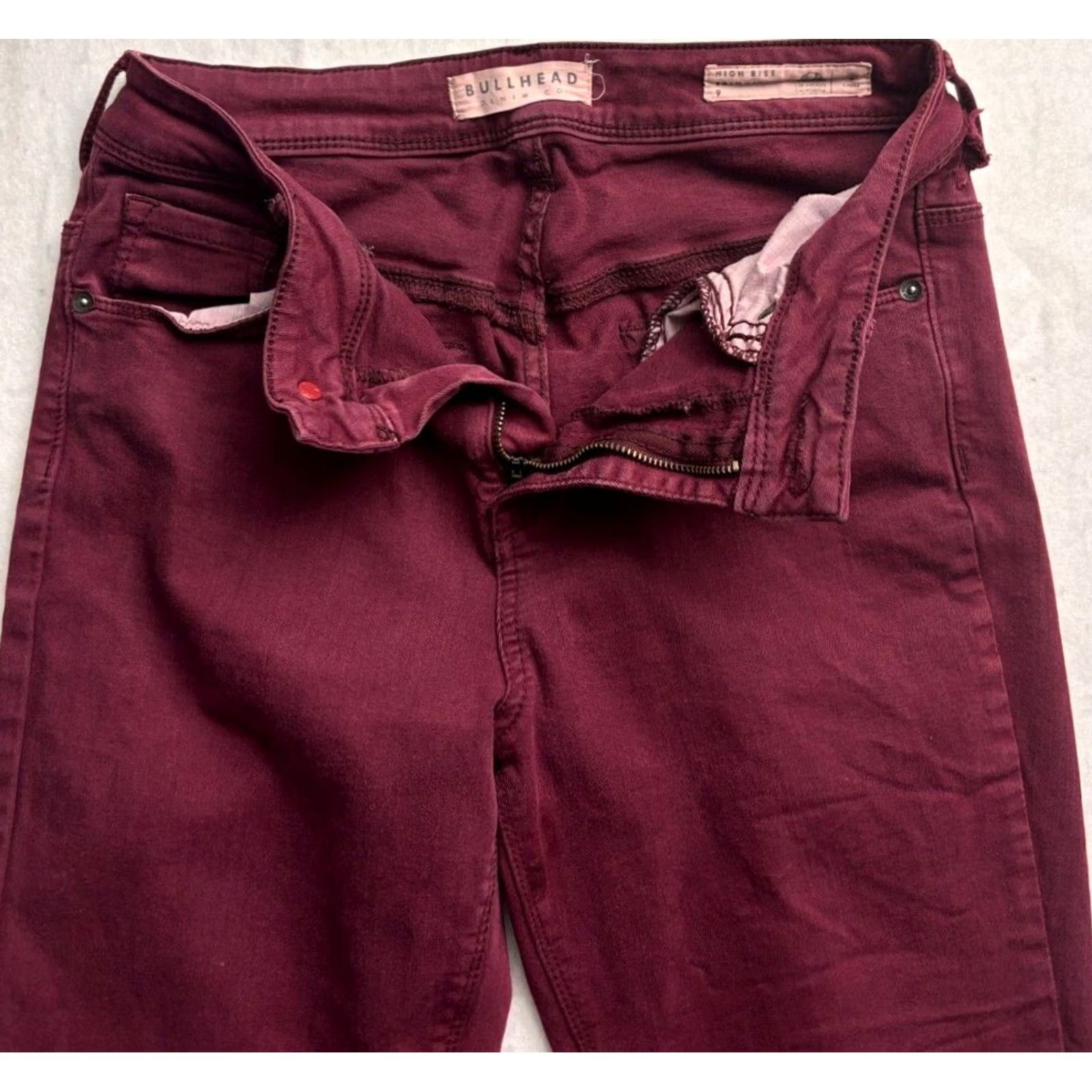 Vintage Bullhead Jeans Juniors 9 (27x29) Burgundy Stretch Skinniest High Rise Denim Zip Fly Womens Size 30" / US 8 / IT 44 - 3 Thumbnail