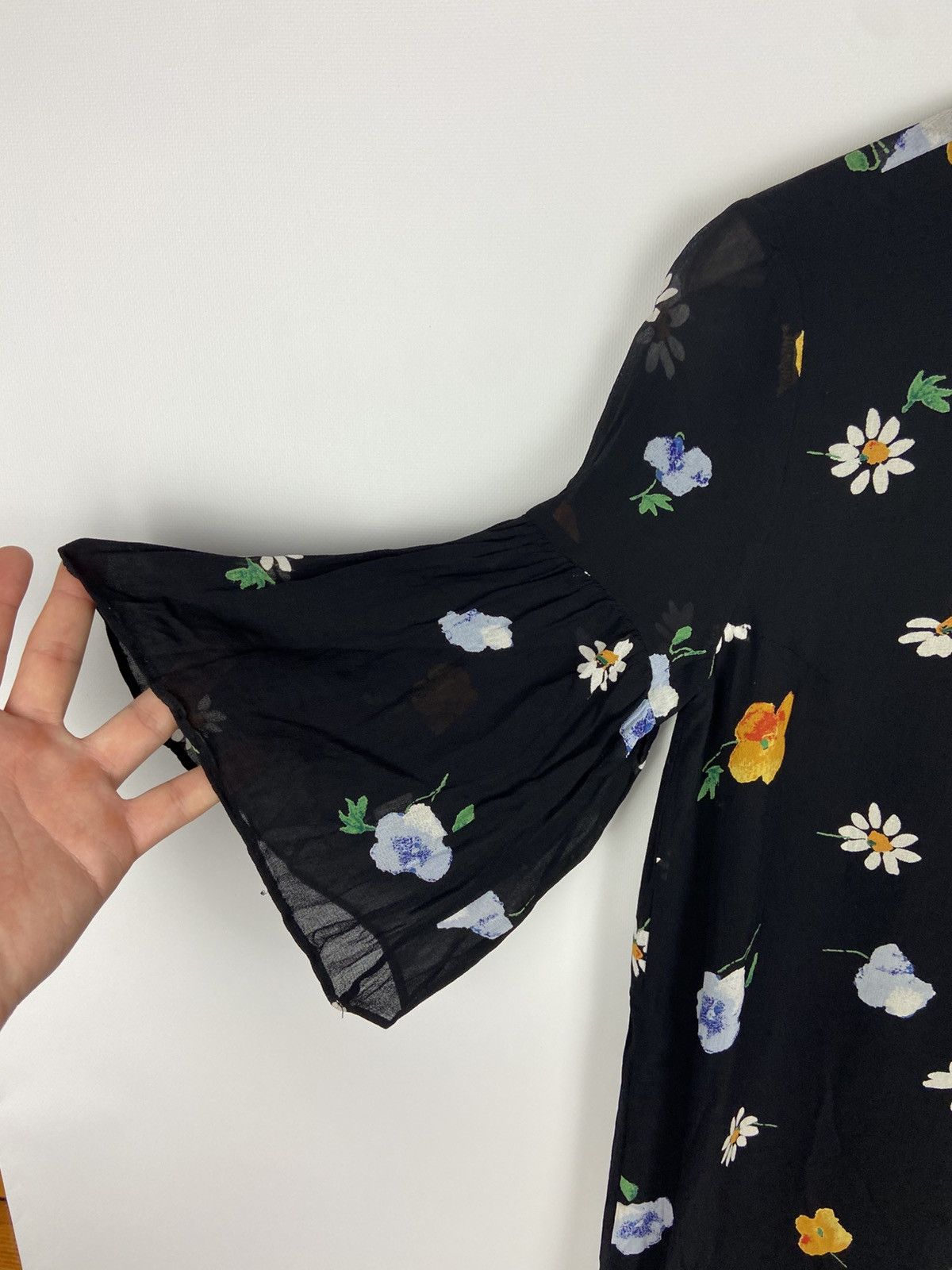 Designer × Ganni Ganni Dainty Georgette Floral Black Mini Dress Sz 36 Size XS / US 0-2 / IT 36-38 - 6 Thumbnail