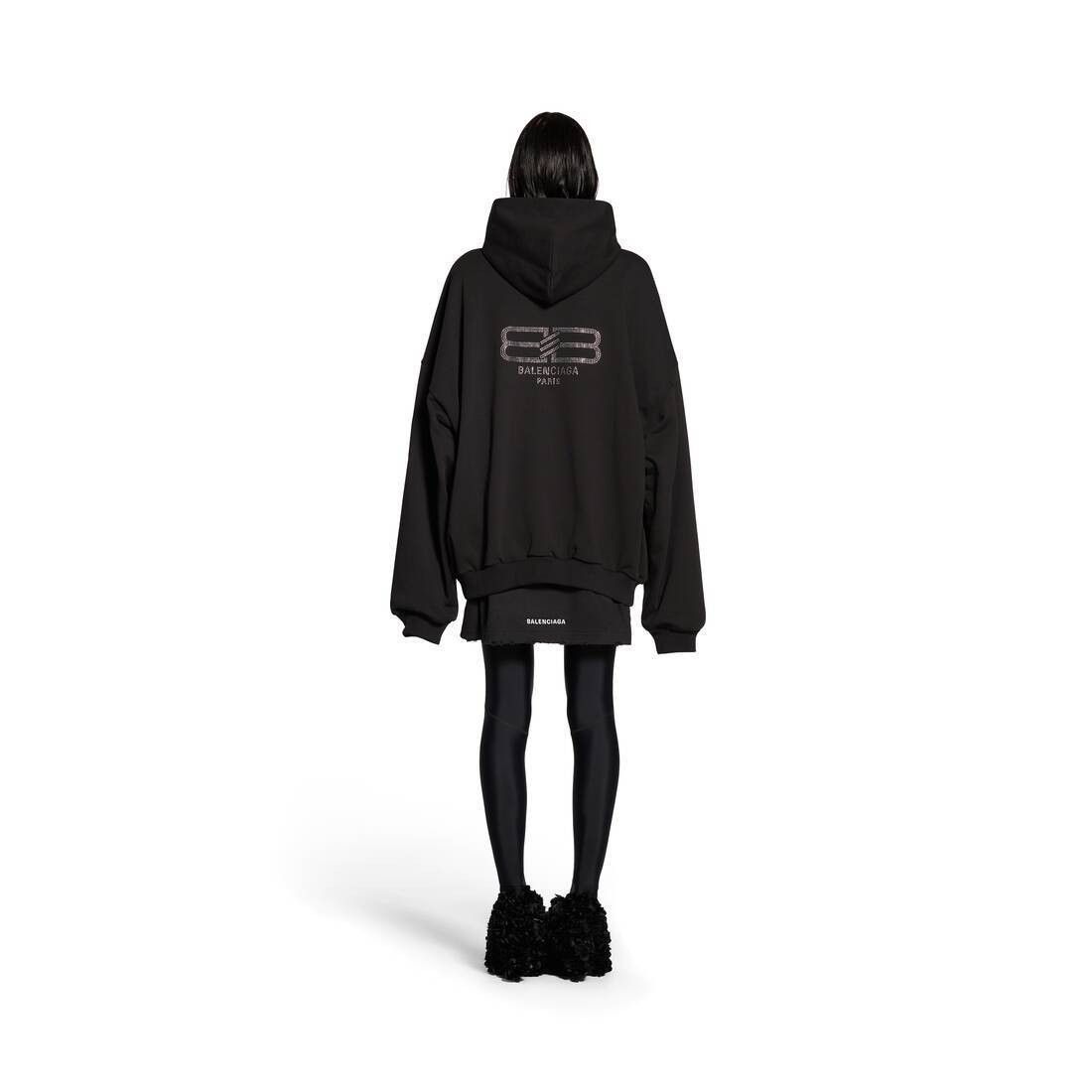 Balenciaga o1srvl11e0825 BB Paris Strass Hoodie Large Fit in Black Size S / US 4 / IT 40 - 7 Thumbnail