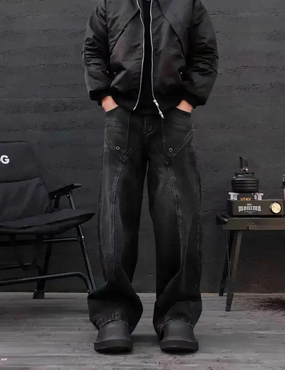 Japanese Brand Vintage black patchwork rivet wide leg jeans Size US 32 / EU 48 - 3 Thumbnail