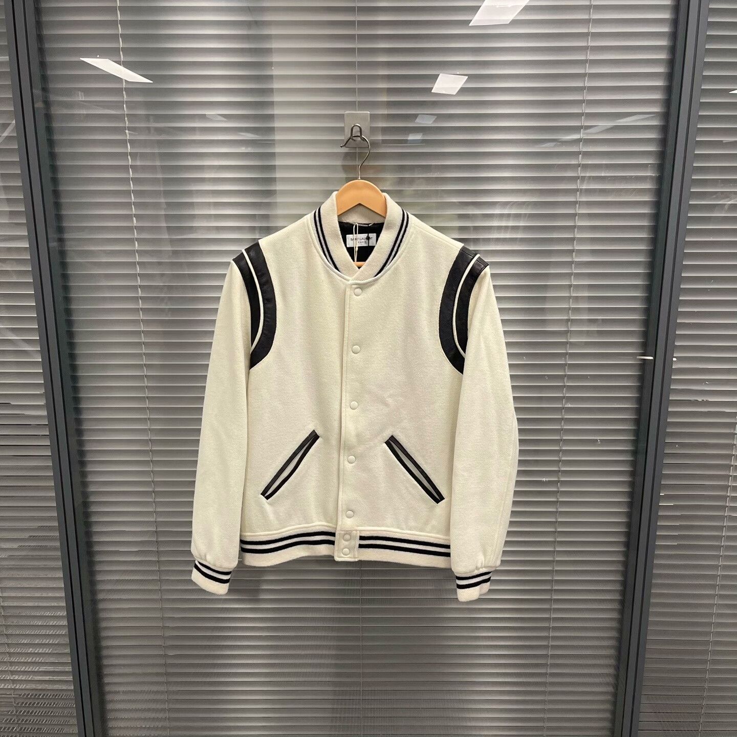Saint Laurent Paris Saint Laurent Cream Black Varsity Jacket Size US L / EU 52-54 / 3 - 1 Thumbnail