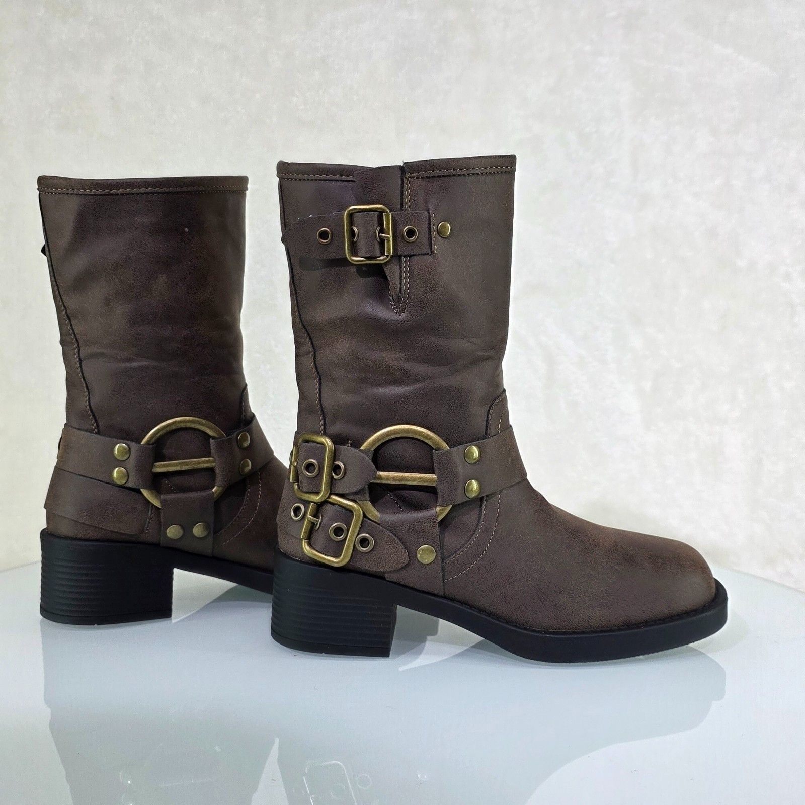 Other Dyna Brown Distressed Vegan Leather Biker Engineer Western M Size US 8.5 / IT 38.5 - 5 Thumbnail
