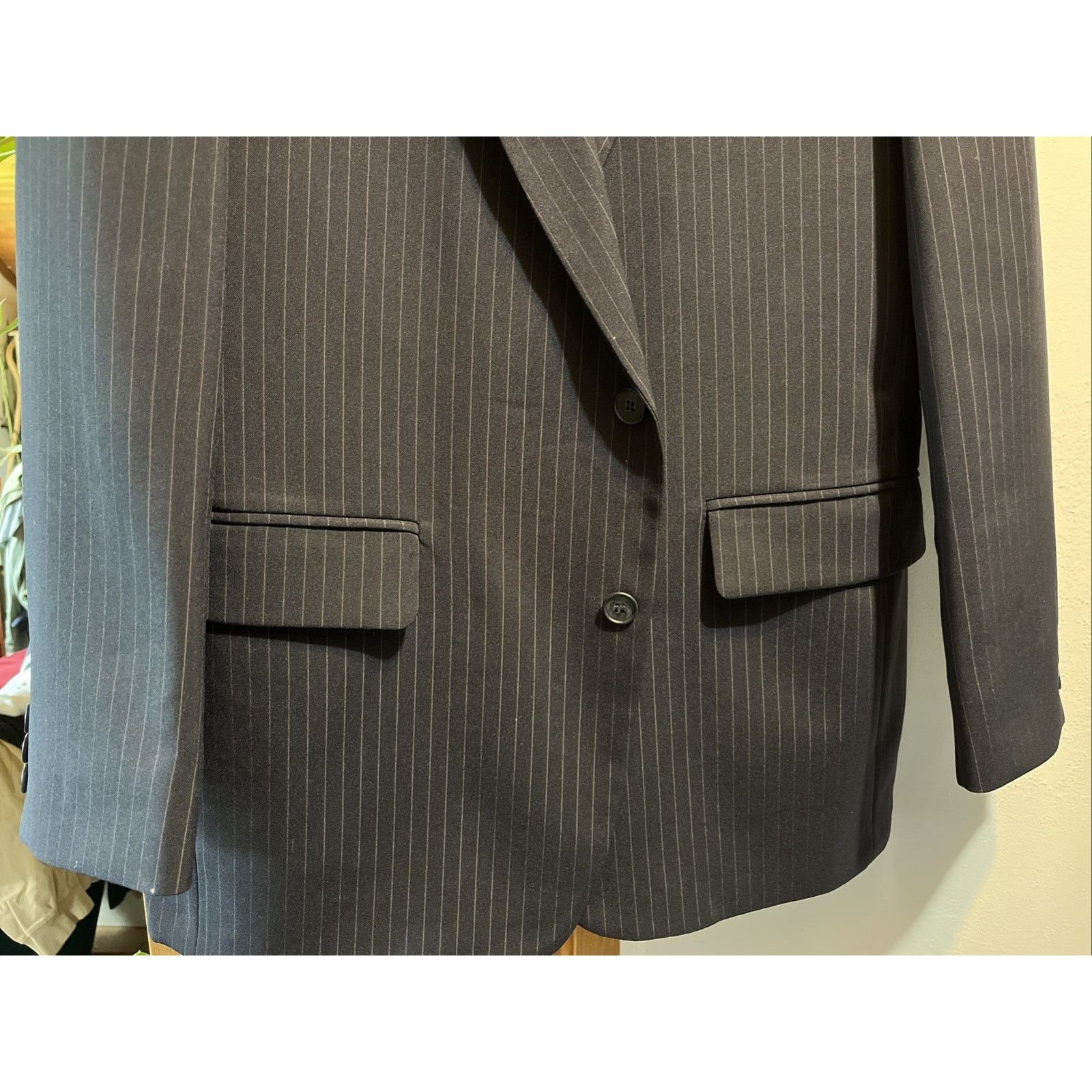 Haggar Haggar Men Navy Blue Pinstripe Jacket Sz 42 Feels Like Wool Size 42R - 3 Thumbnail