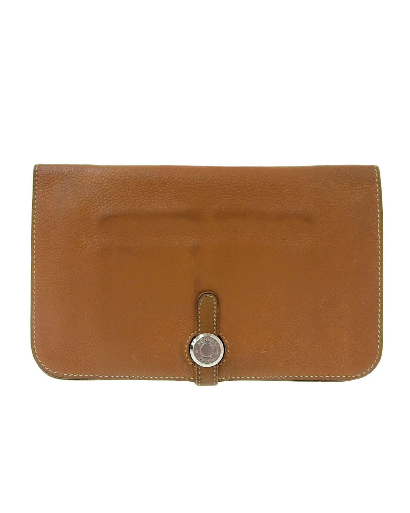 image of Leather Wallet By Hermes Dogon in Gold, Women's