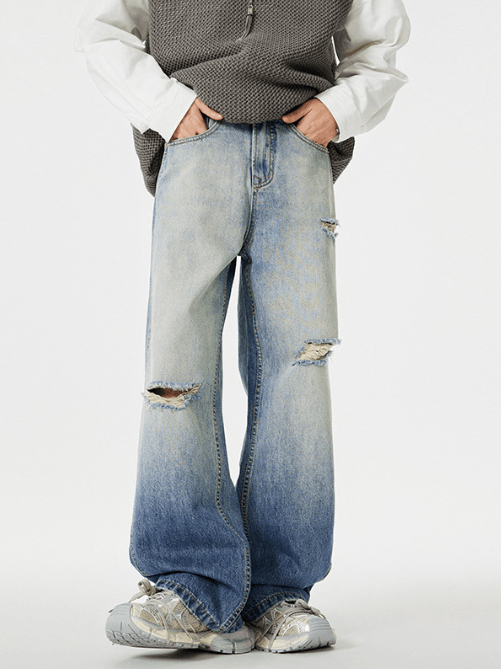 Japanese Brand × Jean American street light blue distressed vintage ripped jeans Size US 32 / EU 48 - 1 Thumbnail
