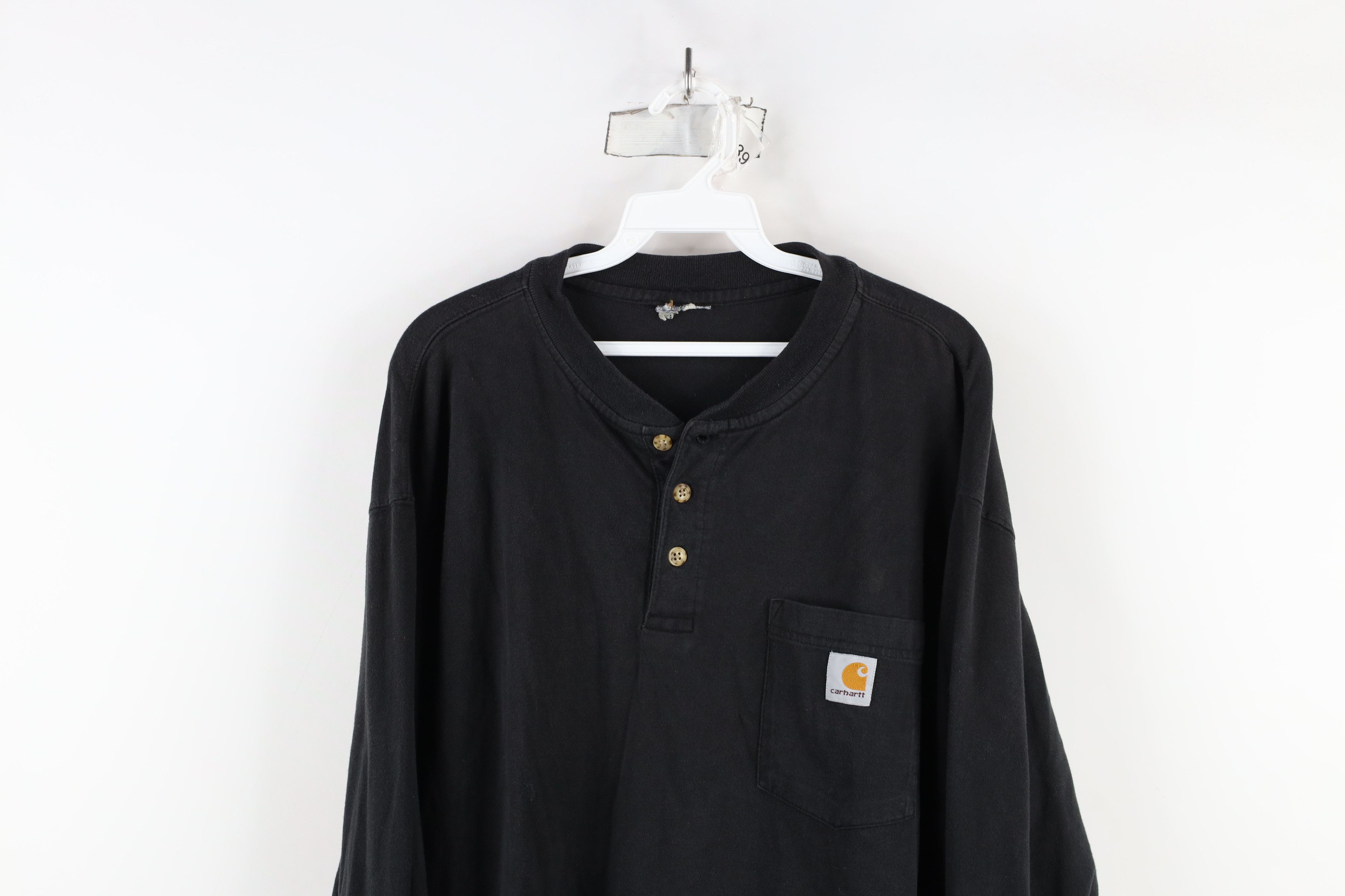 Carhartt × Vintage Vintage 90s Carhartt Spell Long Sleeve Henley T-Shirt Black Size US XL / EU 56 / 4 - 2 Thumbnail
