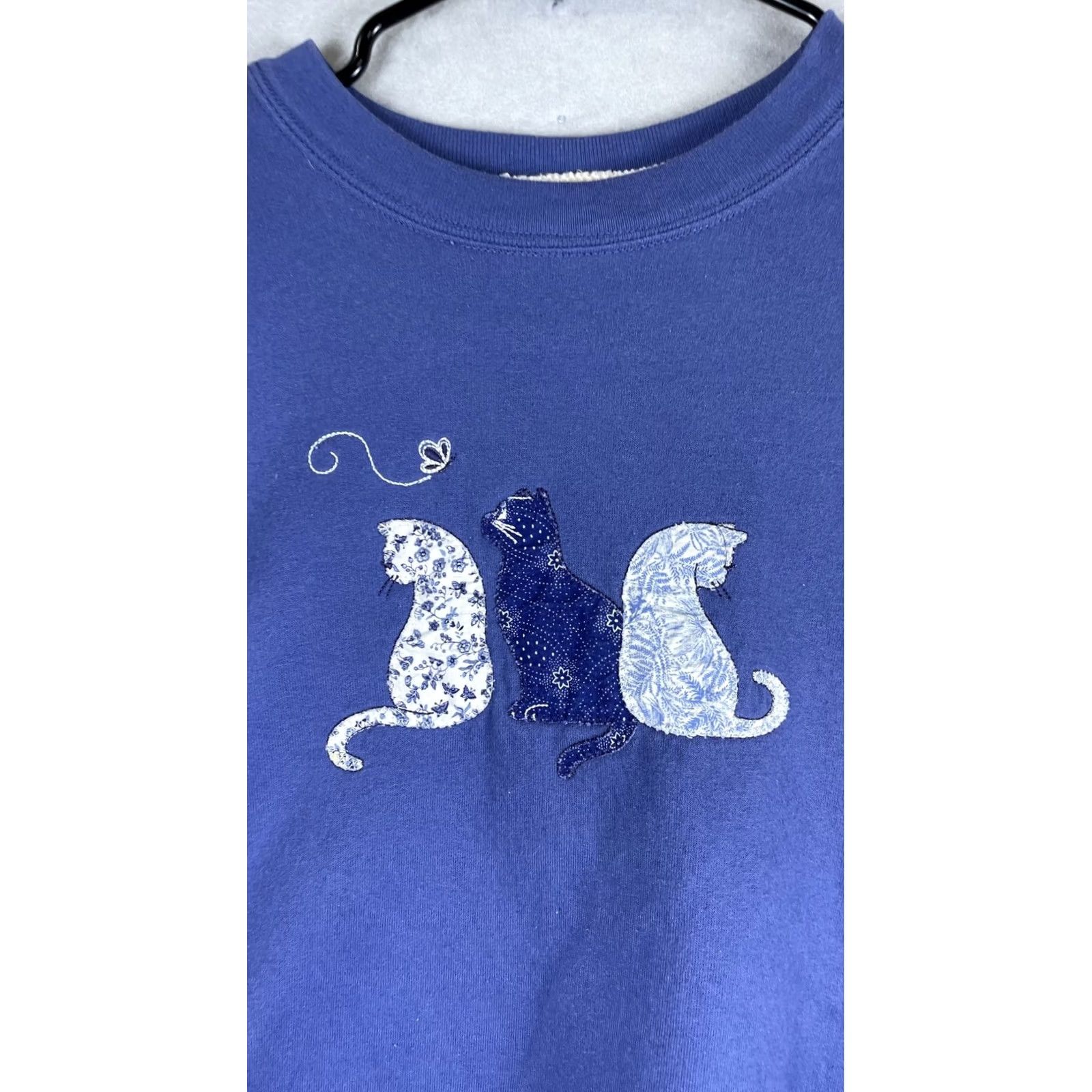Vintage Morning Sun Sweatshirt Womens Large Blue Cat Embroidered Pullover Top Stitch Size L / US 10 / IT 46 - 2 Thumbnail