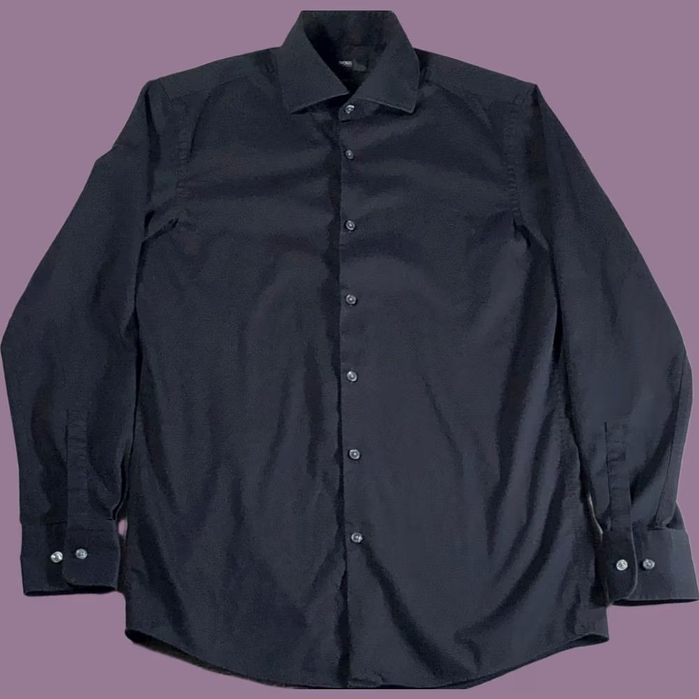 Hugo Boss HUGO BOSS Shirt Mens M Black Long Sleeve Sharp Fit 100% Cotton Spread Collar 15R Size US M / EU 48-50 / 2 - 1 Thumbnail