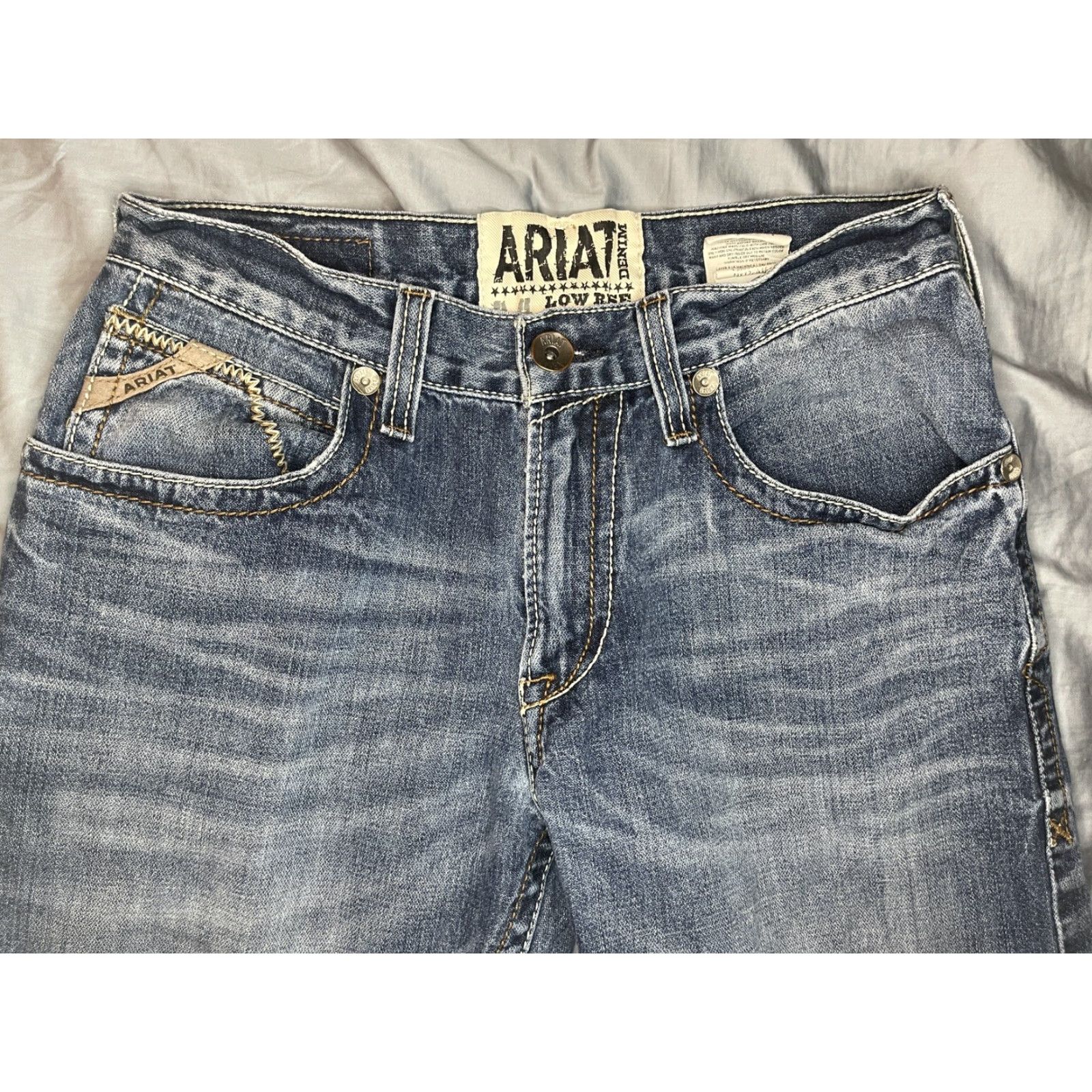 Ariat Ariat M4 Low Rise Boot Jeans 5-Pocket Denim Size 30x30.5 Mens Blue Embroidered Pocket Belt Loops Logo Western Cowboy Regular Fit Size US 30 / EU 46 - 2 Thumbnail