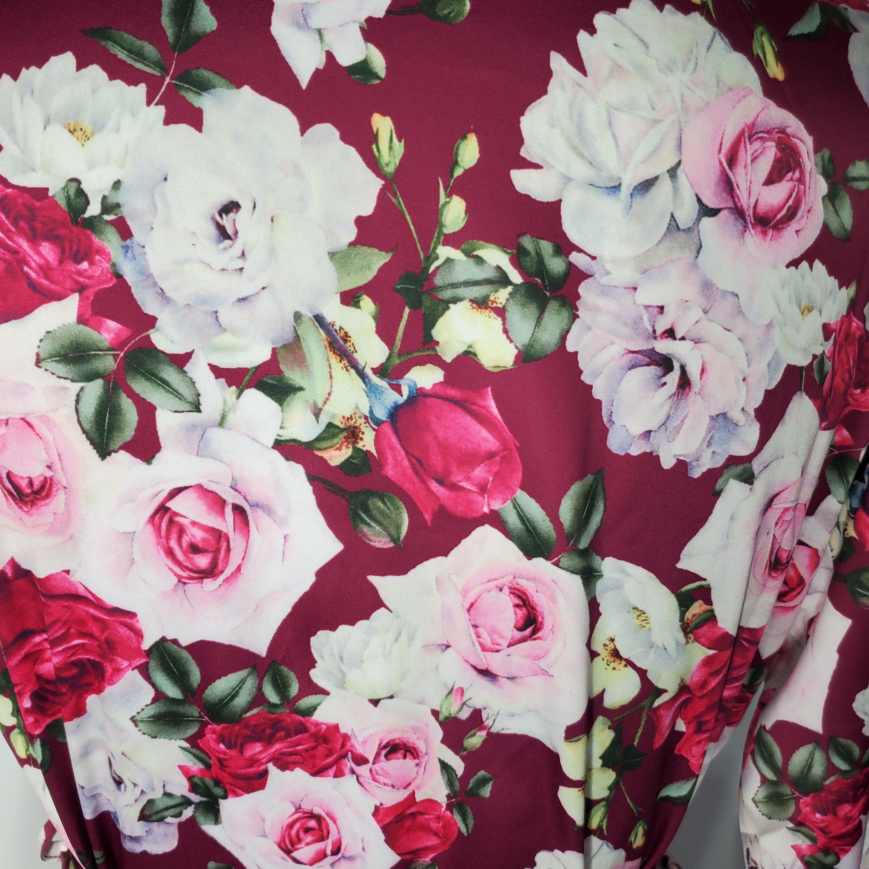 Other Flora Nikrooz Size M/L Robe Satin Rose Floral Pink Burgundy Size ONE SIZE - 7 Thumbnail