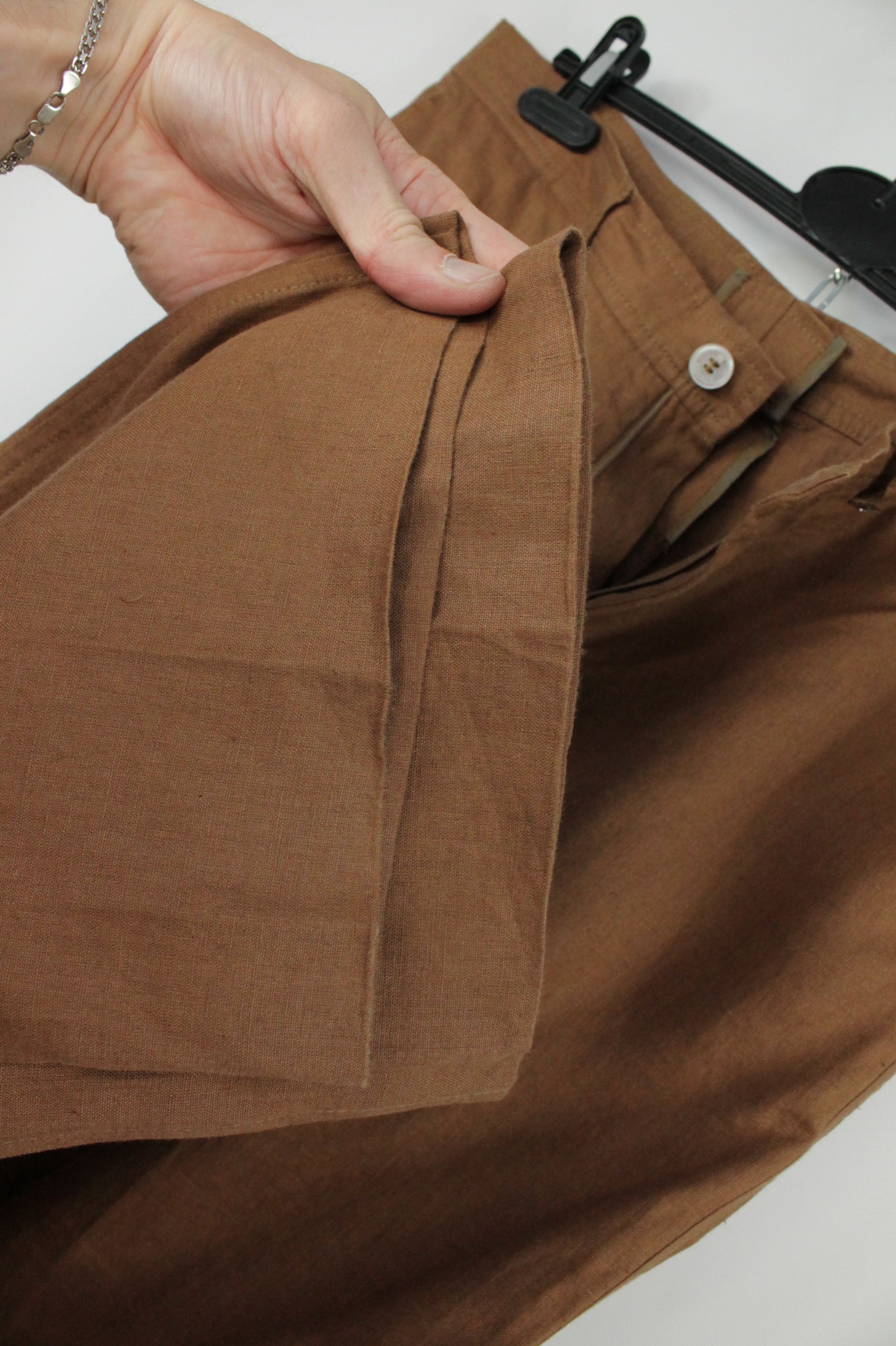 Bogner × Designer Bogner Brown Linen Wide Leg Casual Women's Pants Size 38" / US 16 / IT 52 - 3 Thumbnail