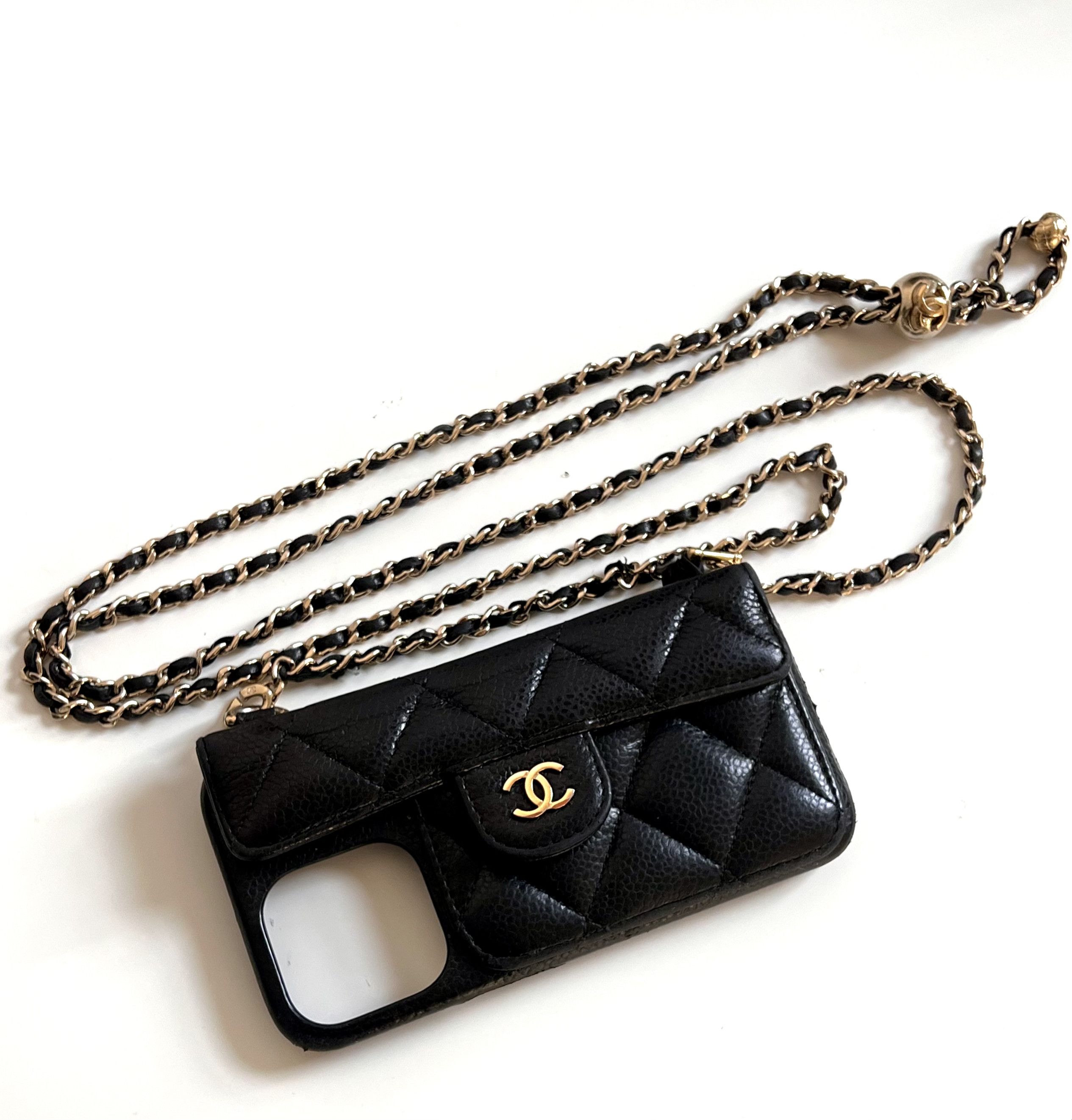 image of Chanel Iphone 12 Pro Classic Case With Chain (In Lambskin) in Black, Women's