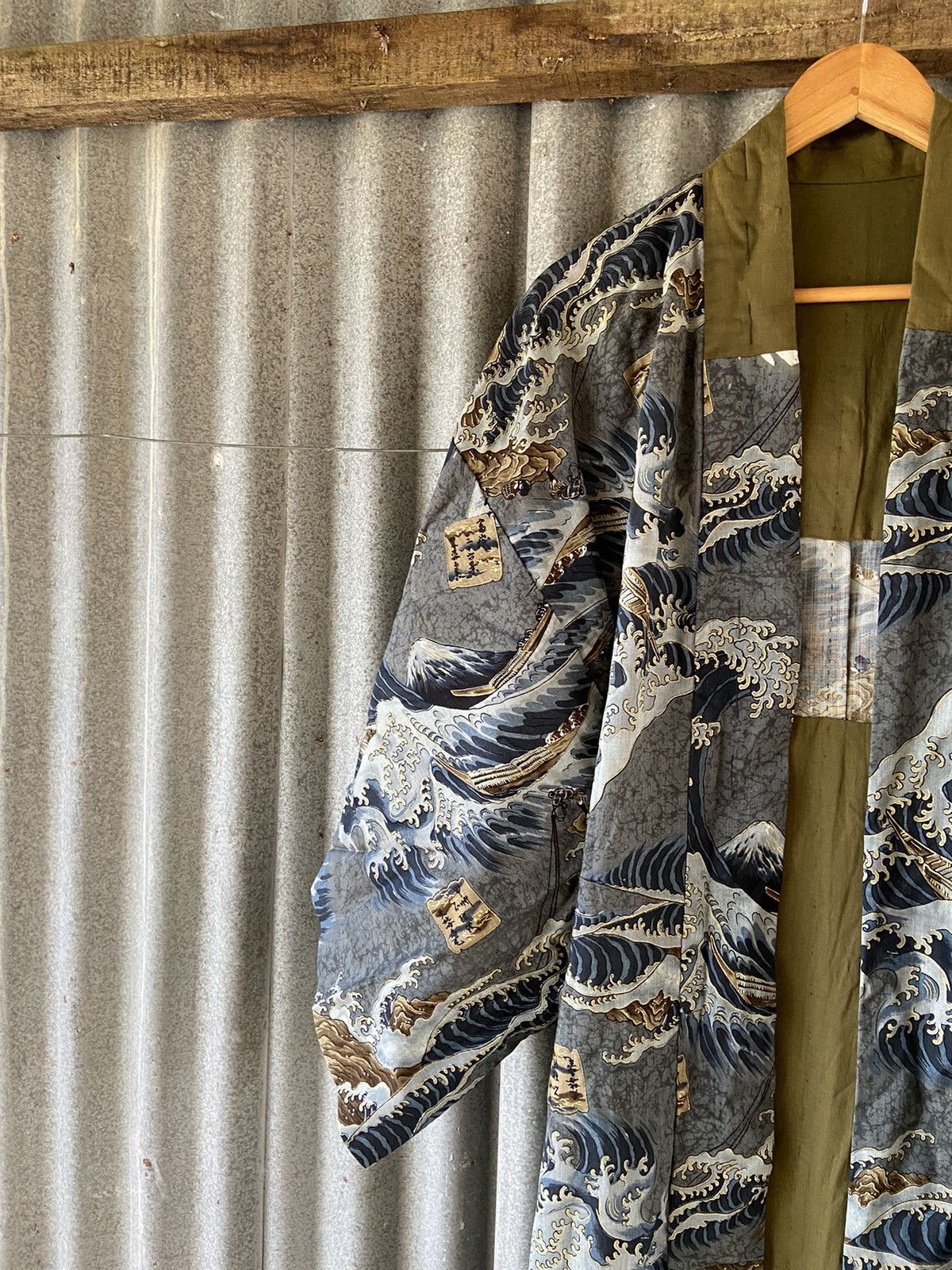 Komono Vintage Japanese Kimono Robe Great Wave Hokusai Yukata Haori Size US M / EU 48-50 / 2 - 2 Thumbnail