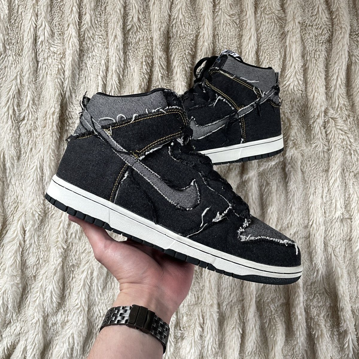 image of 2004 Nike Dunk High Black Denim Reese Forbes Sb Medicom Shoes, Men's (Size 10)
