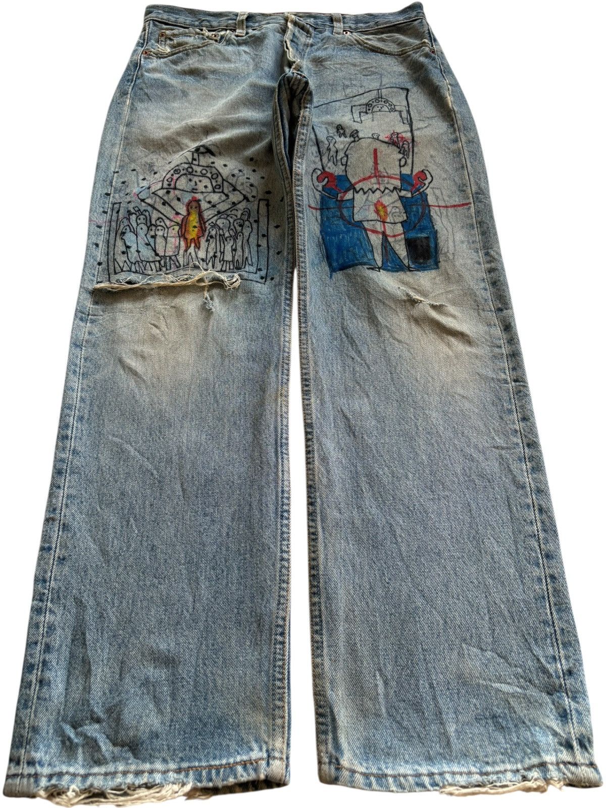 Levi's × Levi's Vintage Clothing Vintage 90s Levis 501 Button Fly Painted Distress Loose Jean Size US 32 / EU 48 - 1 Thumbnail