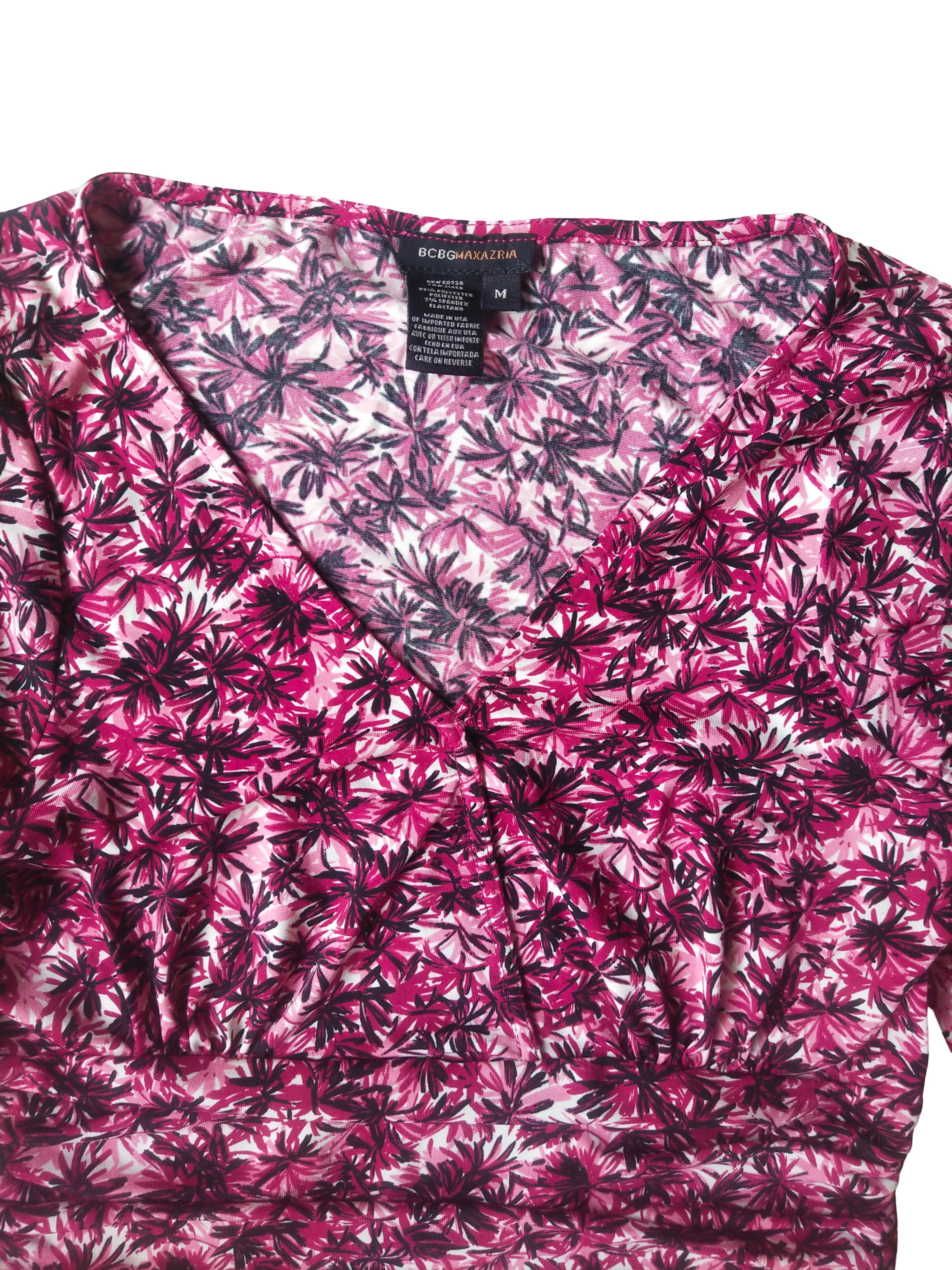 Bcbgmaxazria Y2K BCBGMAXAZRIA Slinky Ruched Floral V-Neck Top Size M / US 6-8 / IT 42-44 - 2 Thumbnail