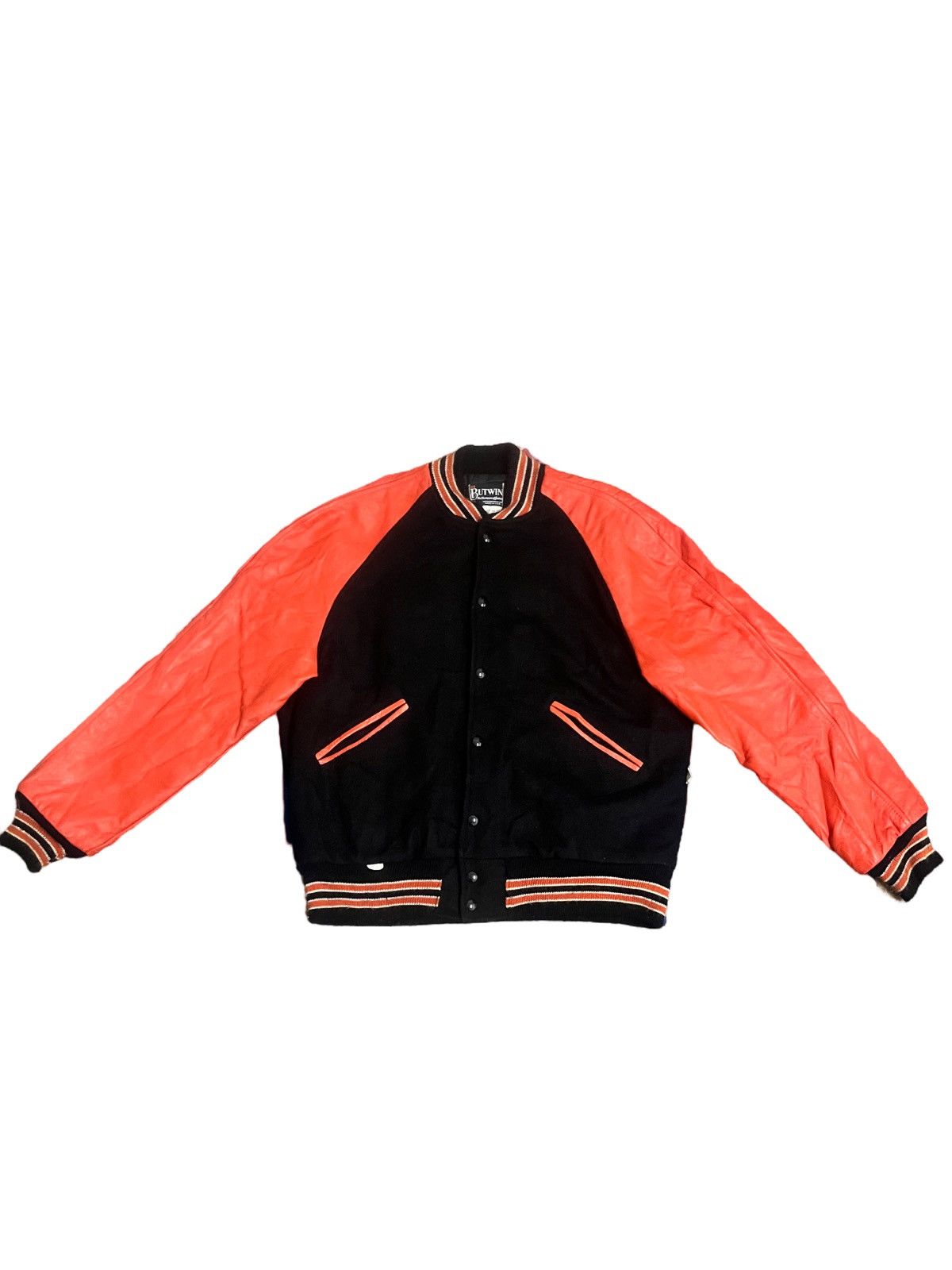 image of America x American Classics Vintage 60’S Butwin Varsity Jacket in Black/Orange, Men's (Size Medium)