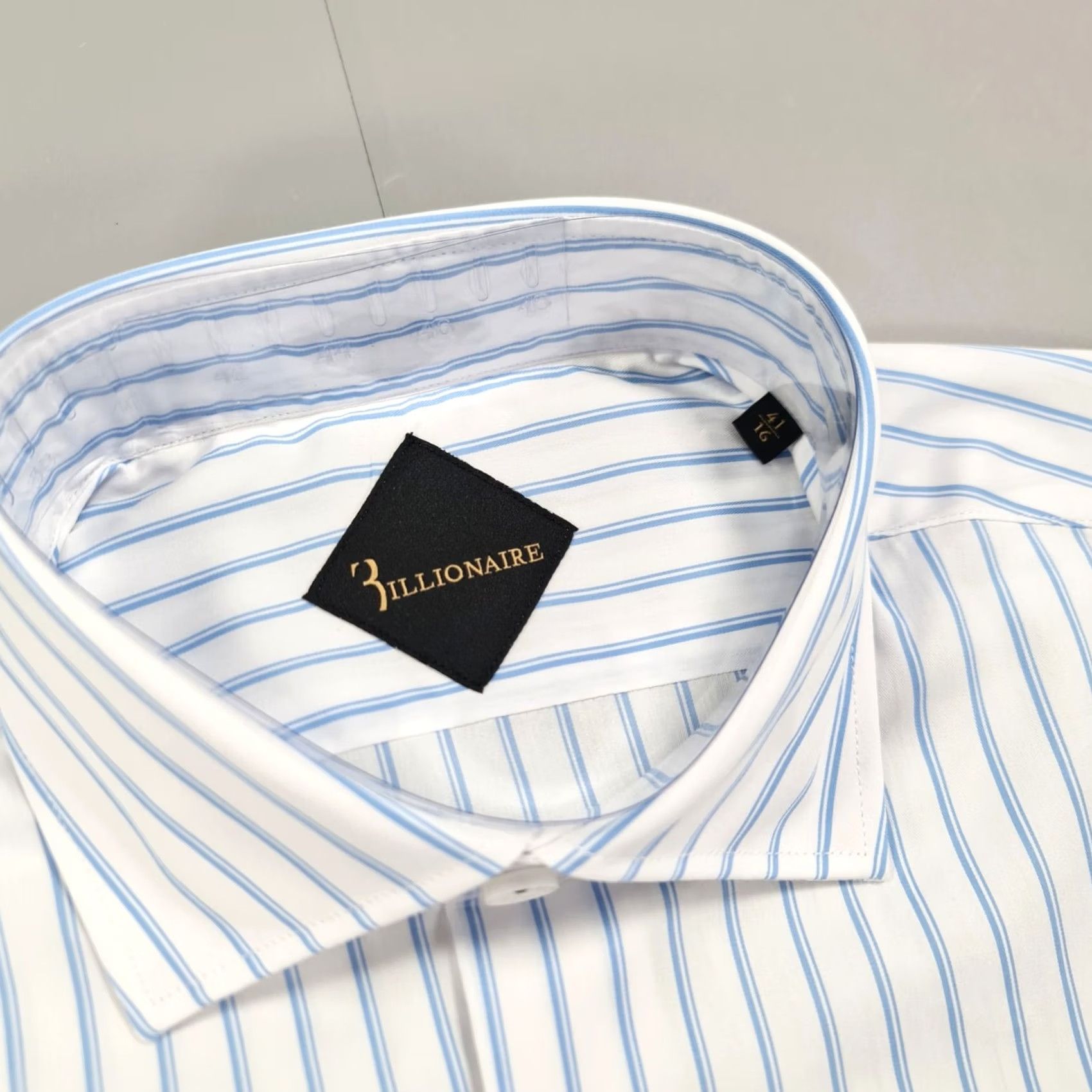Vintage Billionaire Couture Mens Shirt Striped Blue White 16 Cotton Button Up Long Sleeve Collared Regular Fit Gift? Size US L / EU 52-54 / 3 - 3 Thumbnail