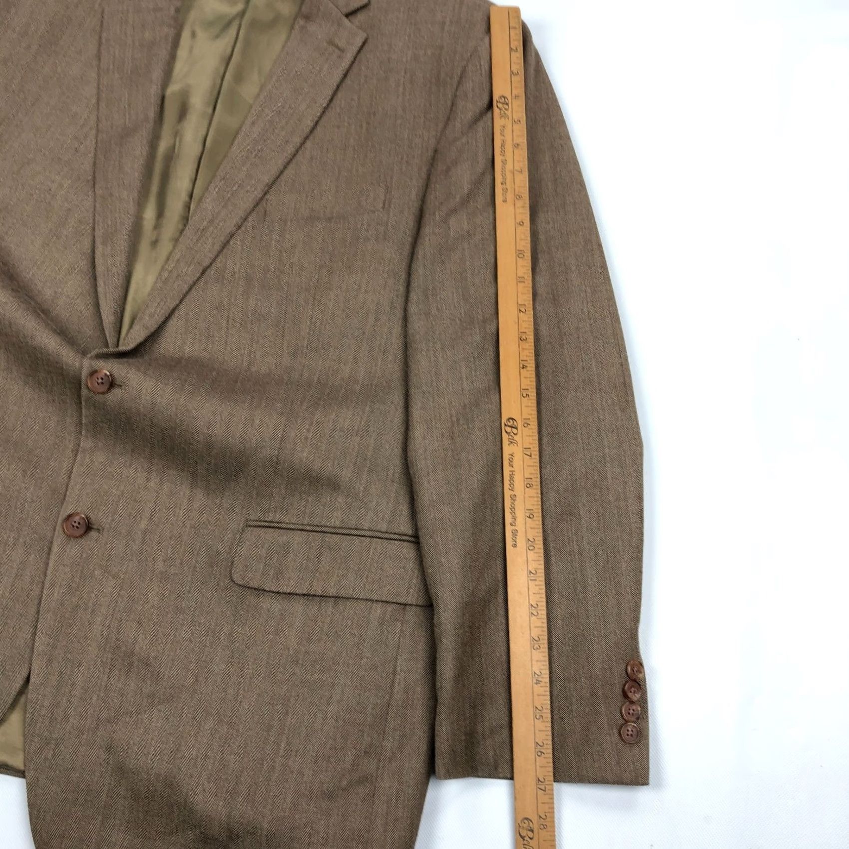 Ralph Lauren Ralph Lauren Blazer Jacket Silk Wool Brown Herringbone Sport Coat 48L Long Notch Double Vent Two-Button Front Mens Regular Size 48R - 6 Thumbnail