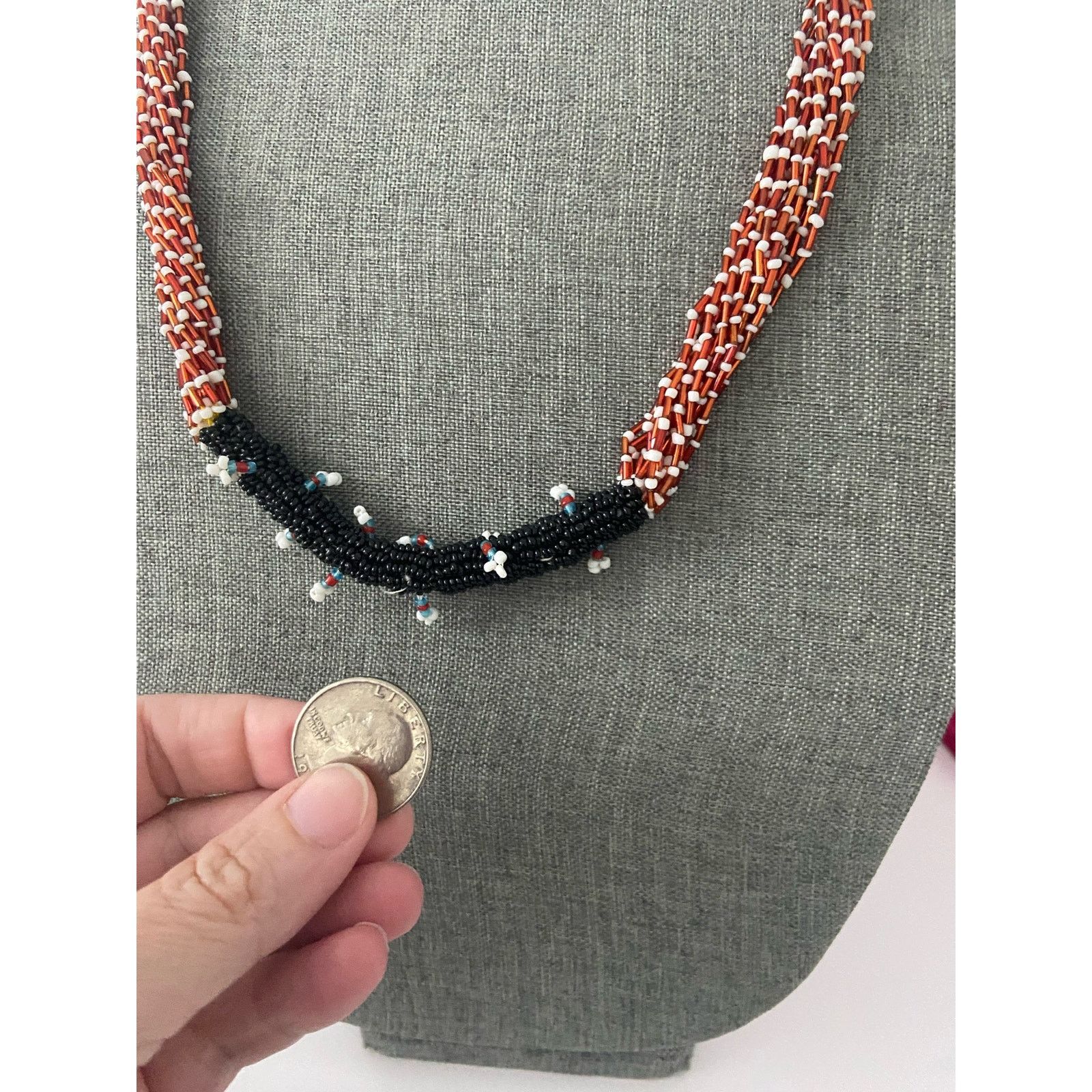 Handmade red black and white bead necklace Size ONE SIZE - 2 Thumbnail