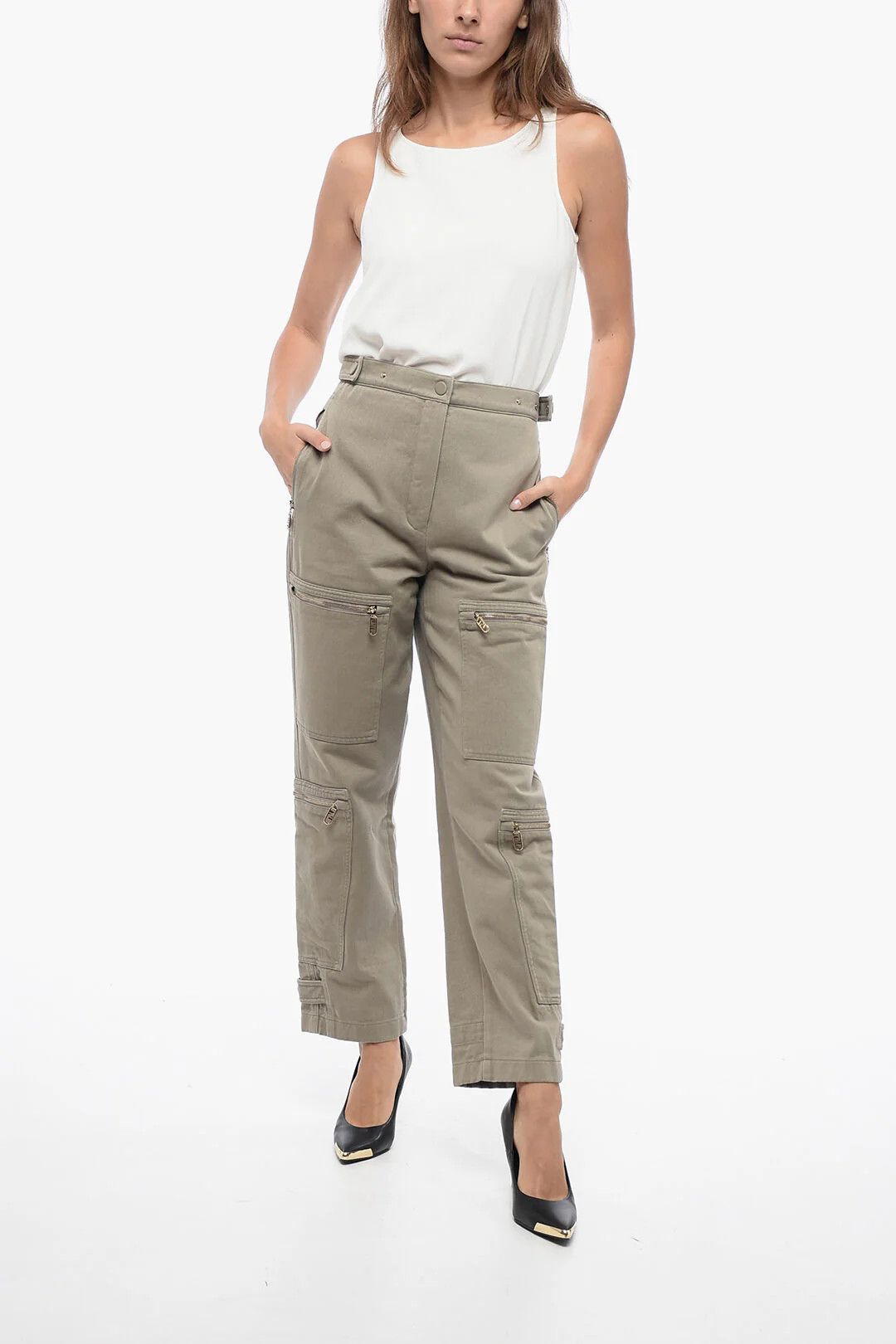 Fendi og1mm0326 Cotton Twill Cargo Pant in Beige Size 27" / US 4 / IT 40 - 4 Thumbnail