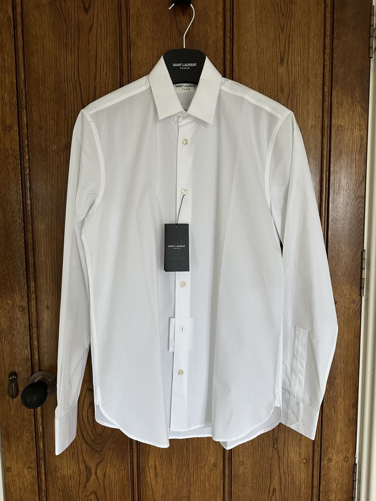 image of Saint Laurent Paris Ss20 Saint Laurent Cotton Poplin White Shirt $760 37 Small, Men's