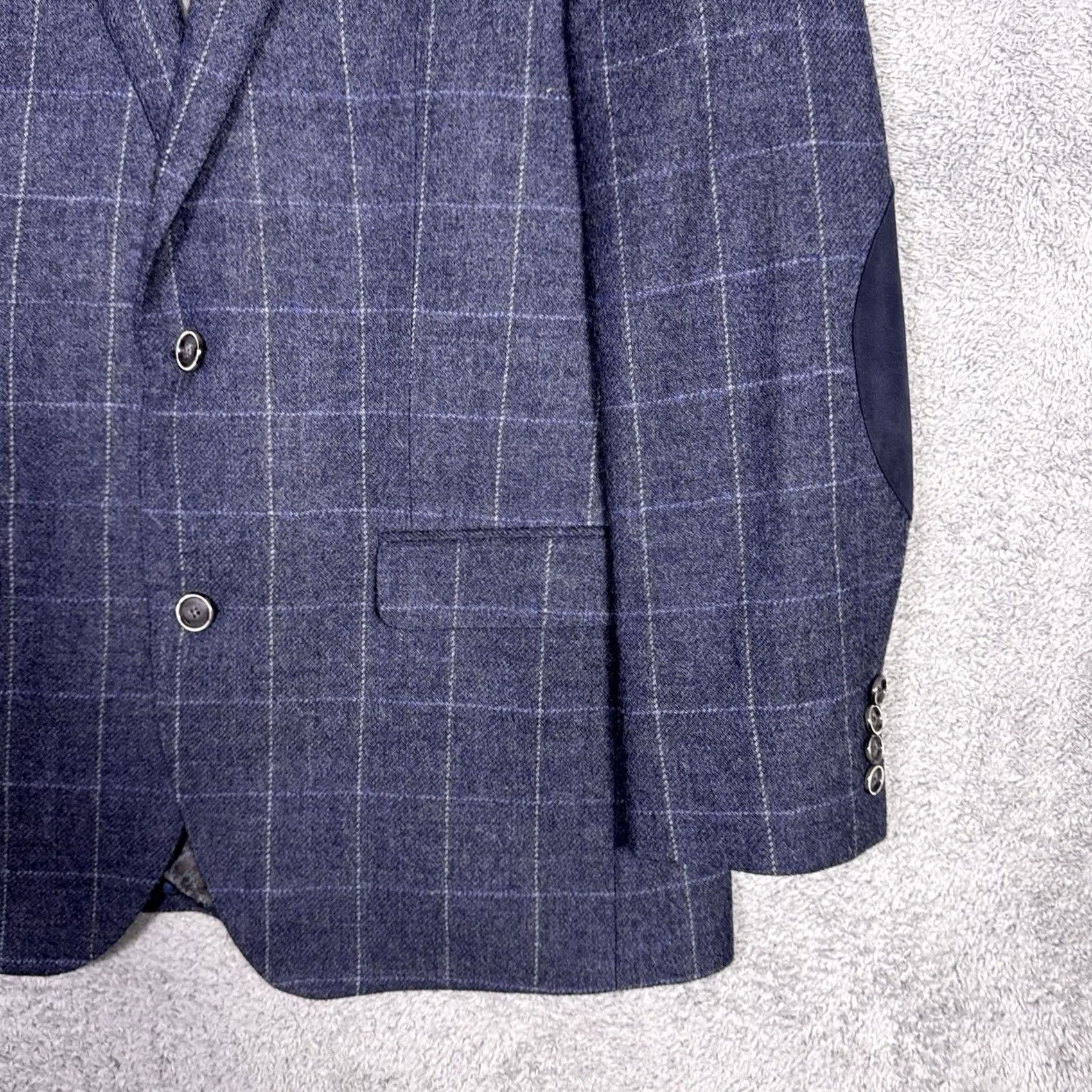 Tallia Tallia Sport Coat Mens 40R Windowpane 100% Wool Suit Jacket Blazer Elbow Patches Size 40R - 4 Thumbnail