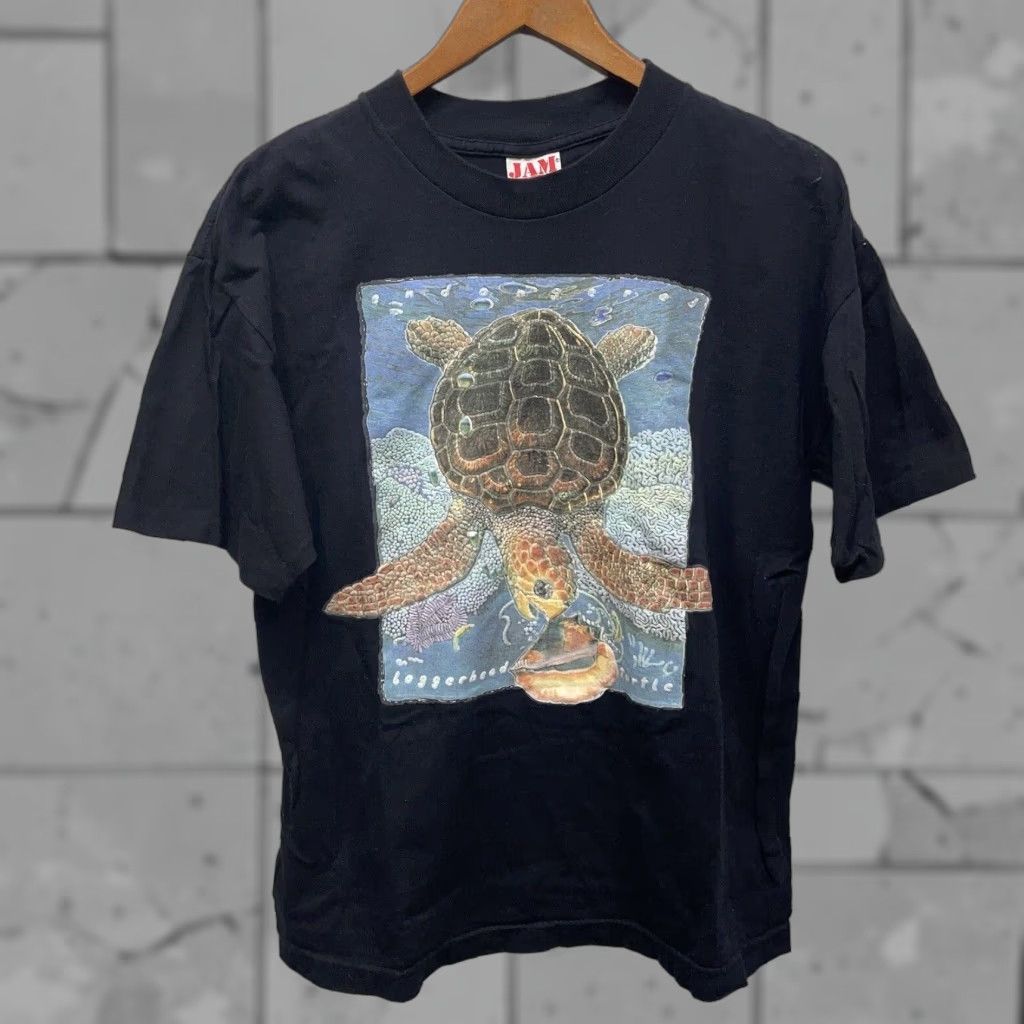Vintage VINTAGE JAM Loggerhead Turtle Graphic T-Shirt Mens Size M Black USA Patriotic 90s Single Stitch Size US M / EU 48-50 / 2 - 1 Thumbnail